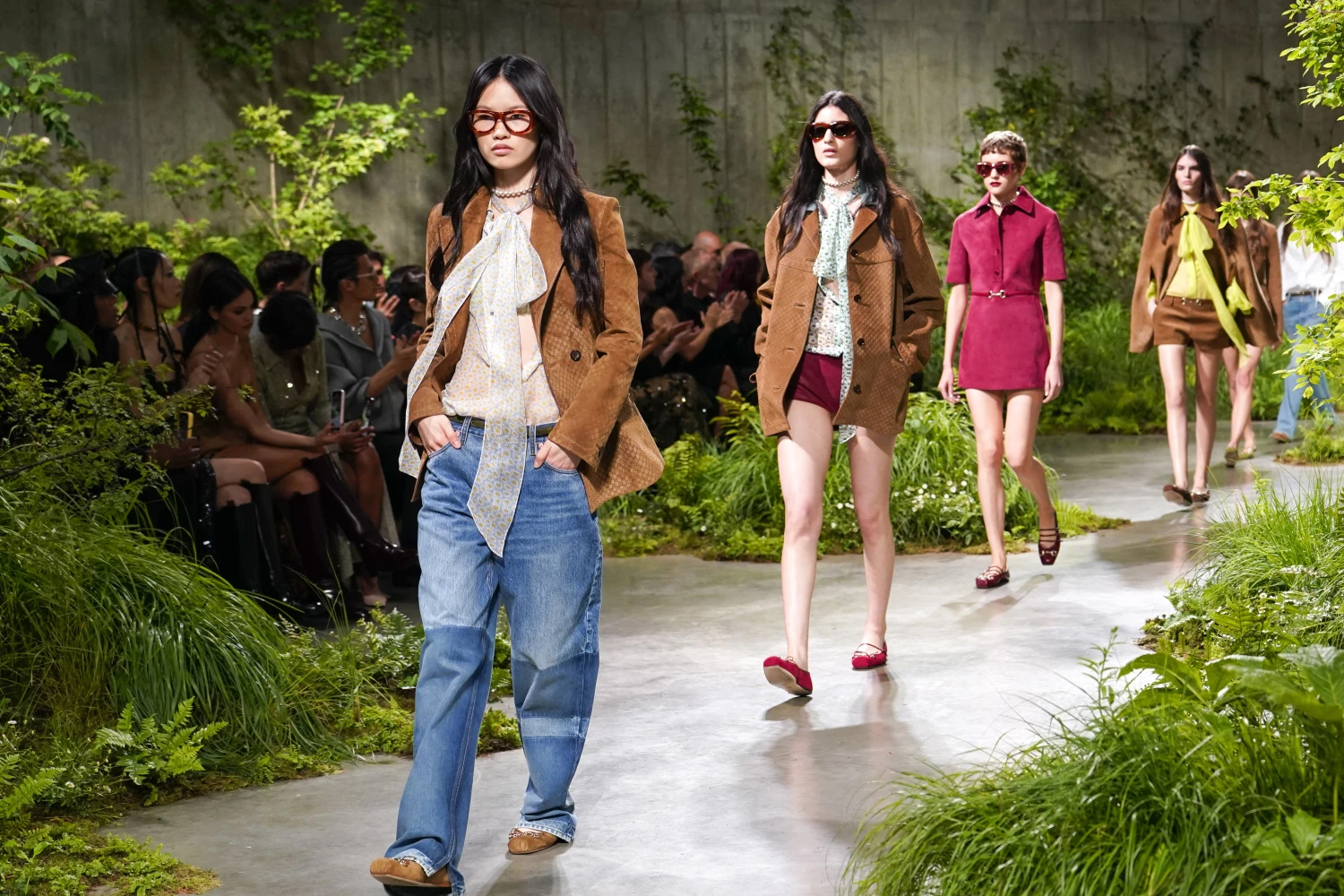 Models on the Gucci runway at the Tate Modern Museum in London. Photo / AP