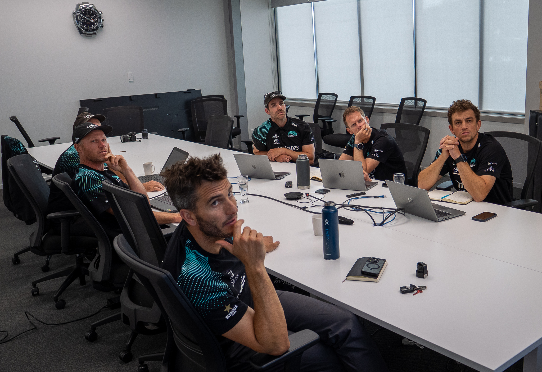 Nathan Outteridge, Blair Tuke, Sam Meech, Chris Draper and Andy Maloney have been confirmed as Emirates Team New Zealand's core sailing group. Photo / Emirates Team New Zealand