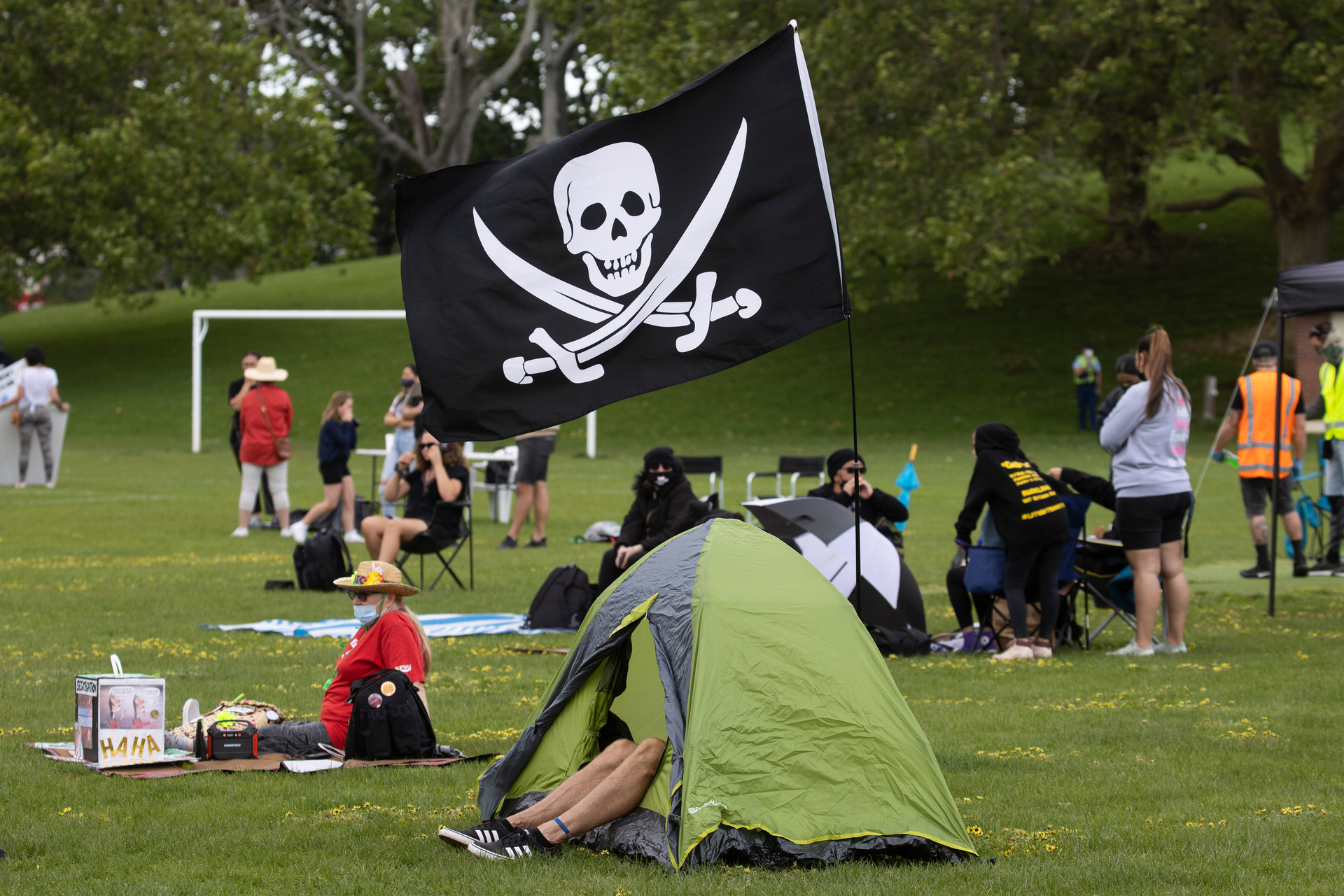 Protesters gather at the Auckland Domain on October 30. Researchers say the city's lockdown has coincided with a surge in online misinformation and disinformation about Covid-19. Photo / Brett Phibbs