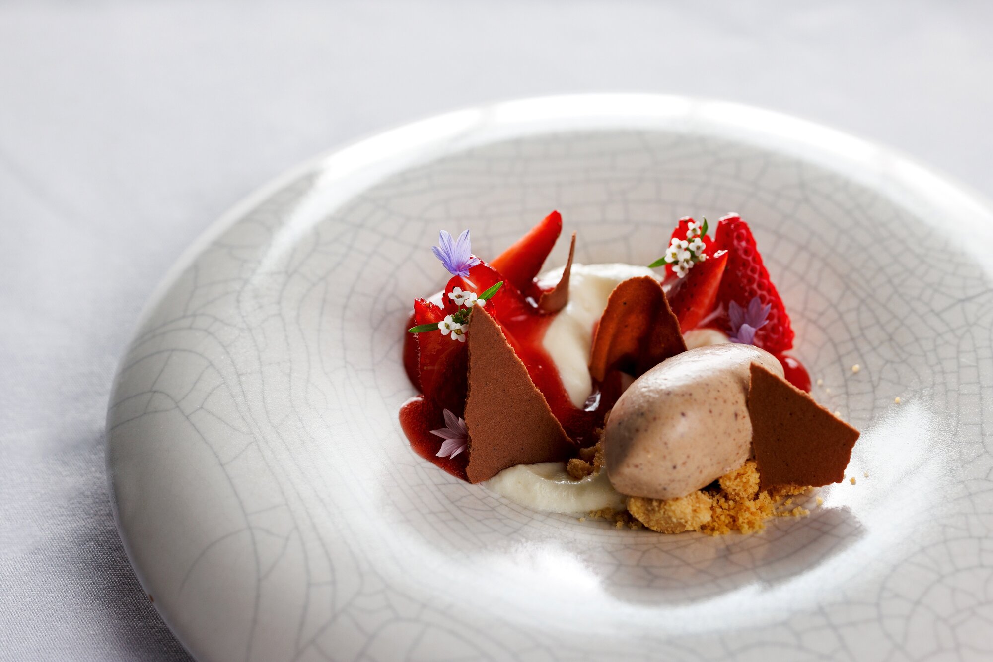The strawberry dessert from the five course tasting menu at Japanese restaurant Kazuya. Photo / Babiche Martens