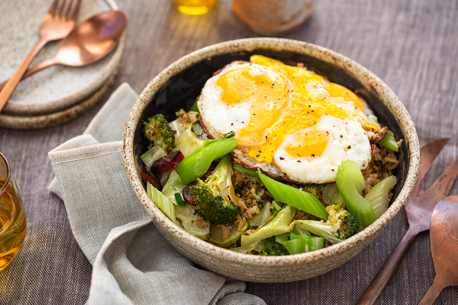 Top your fried rice with an extra fried egg. Photo / Babiche Martens