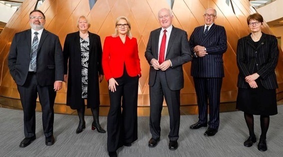The current Supreme Court Justices, from left: Joe Williams, Susan Glazebrook, Helen Winklemann, Mark O'Regan, Stephen Kos and Ellen France. Photo / Supreme Court