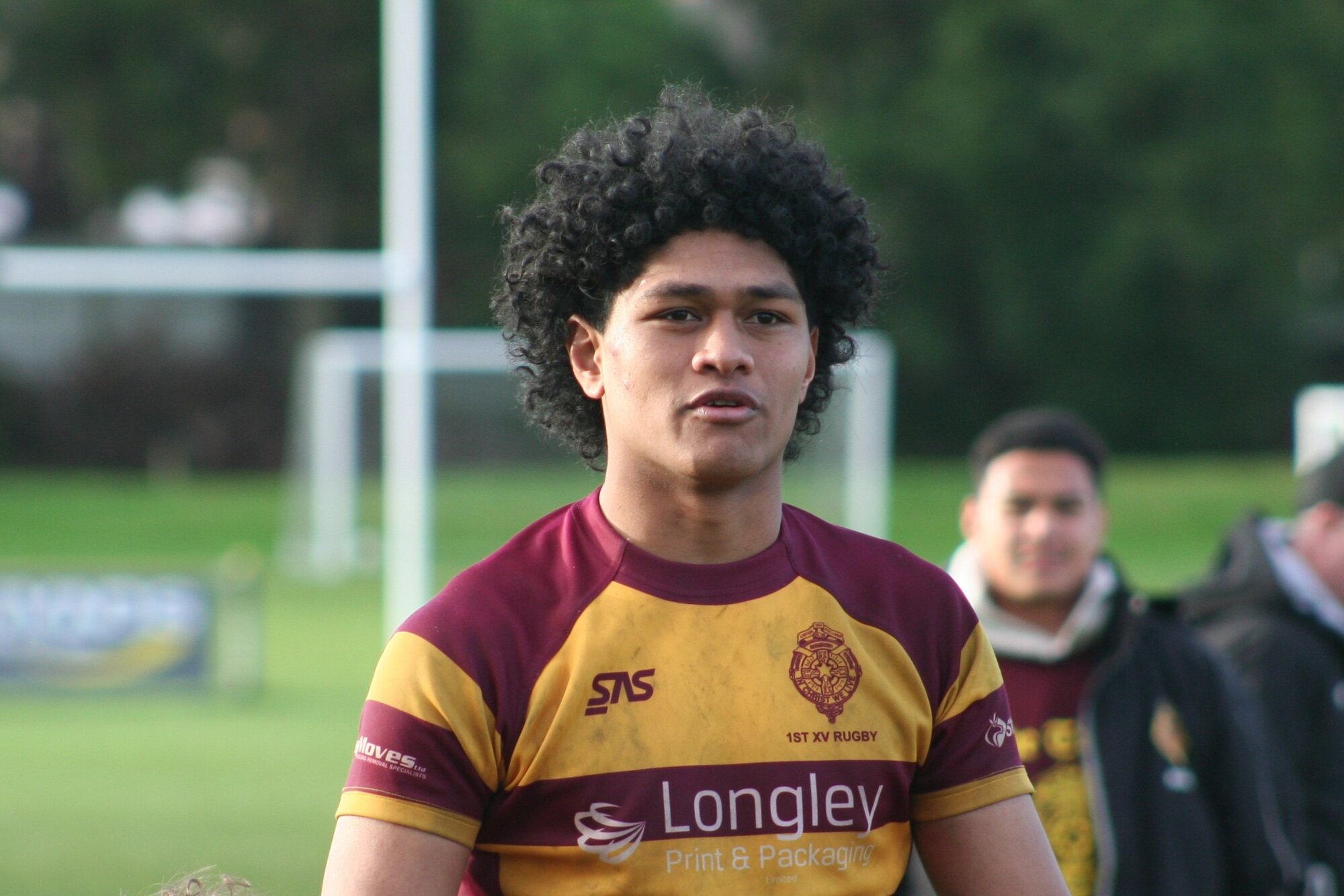 Liston First XV skipper Mitchell Veatupu speaks to his school's supporters after their victory over King's. Photo / Bruce Holloway