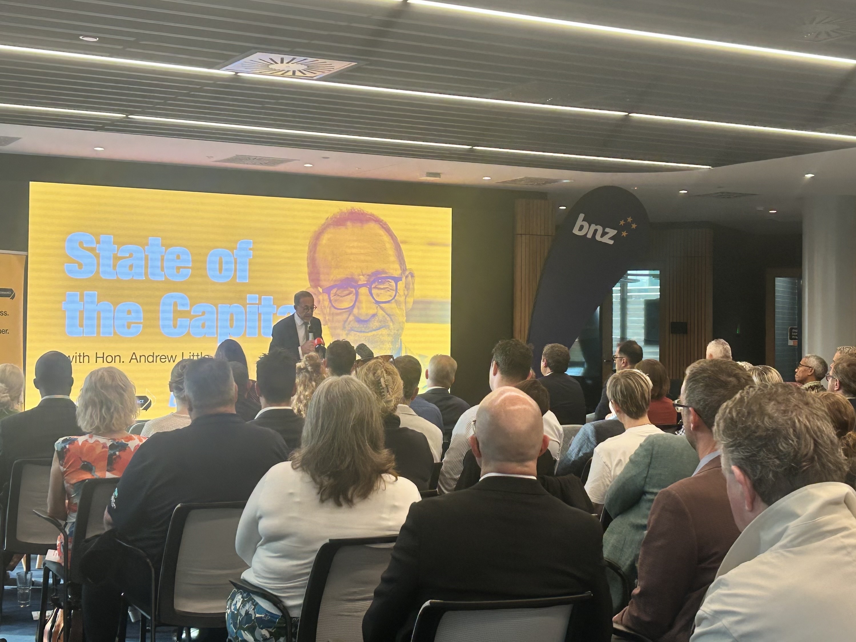 Andrew Little spoke to a business audience at a 'state of the capital' address.