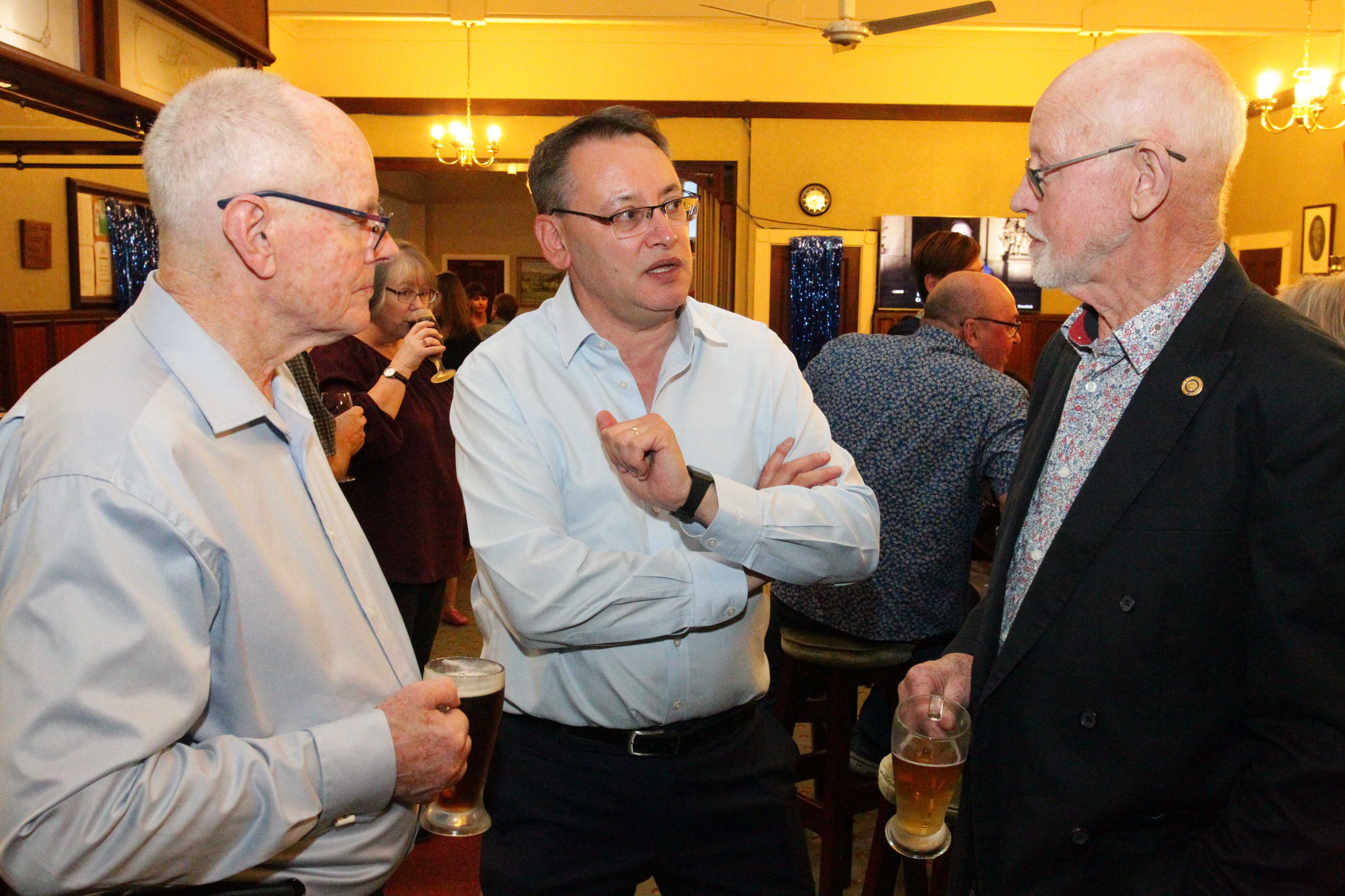 Former Northland Regional Council chairman Bill Shepherd (left) talks with Dr Shane Reti, and Don Hutchinson. Photo / Tania Whyte