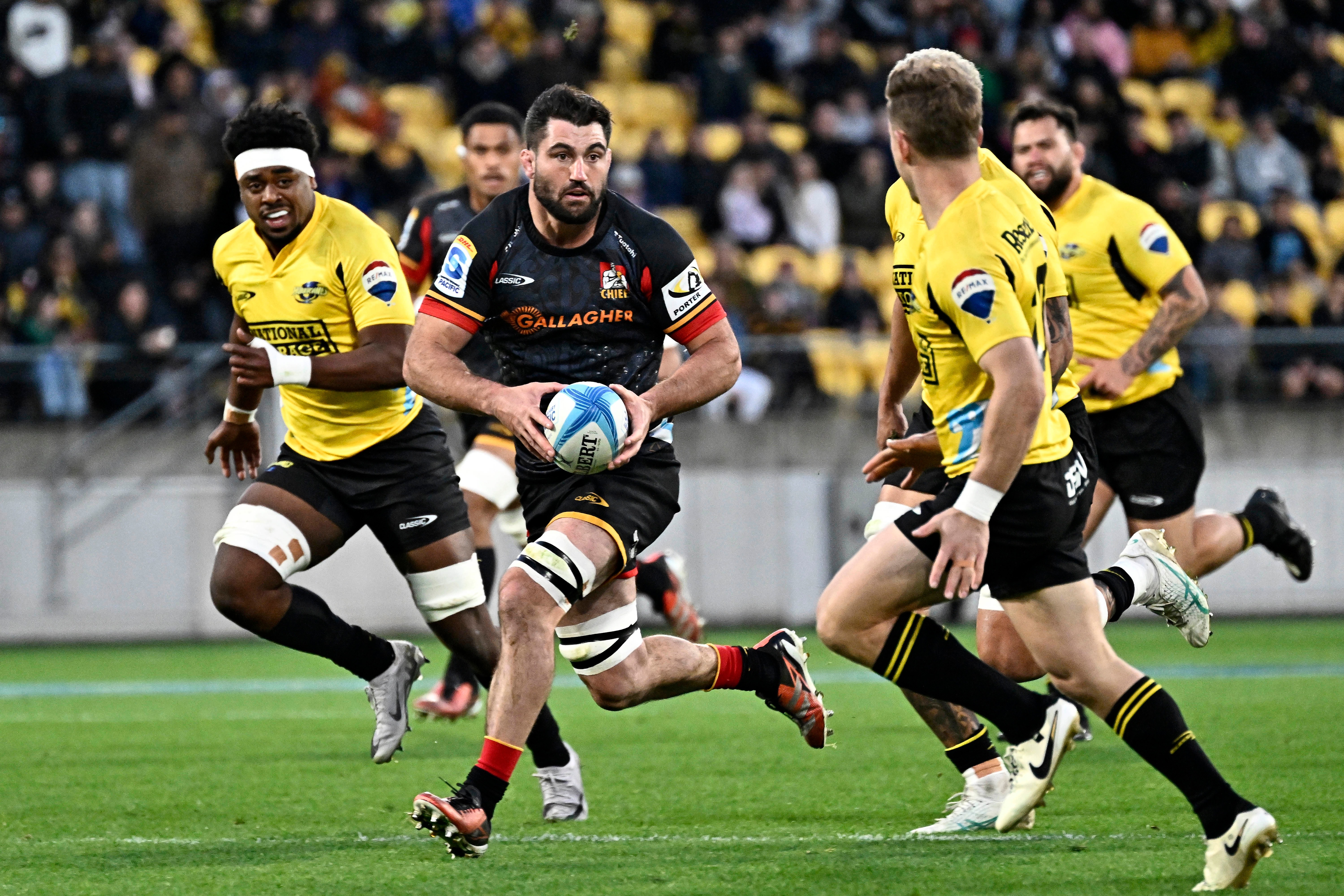 Chiefs captain Luke Jacobson in against against the Hurricanes. Photo / Photosport
