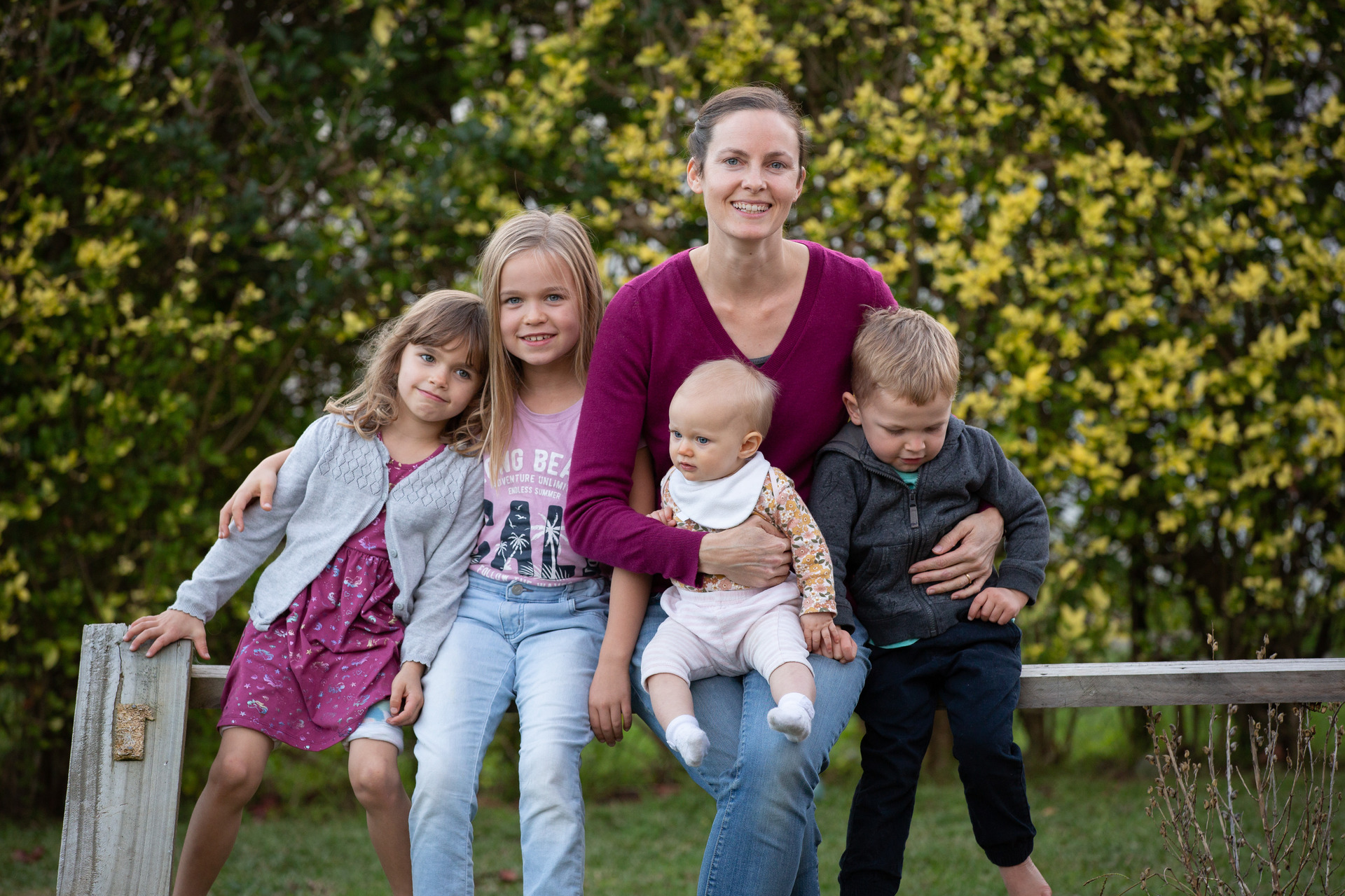 Maria Fowler's kids attend a well-resourced school - she's pleased Budget 2021 will improve learning support for others. Pictured L-R, Ida, 5, Zara, 7, Kezia, 8mo, Aaron, 2. Photo / Sylvie Whinray