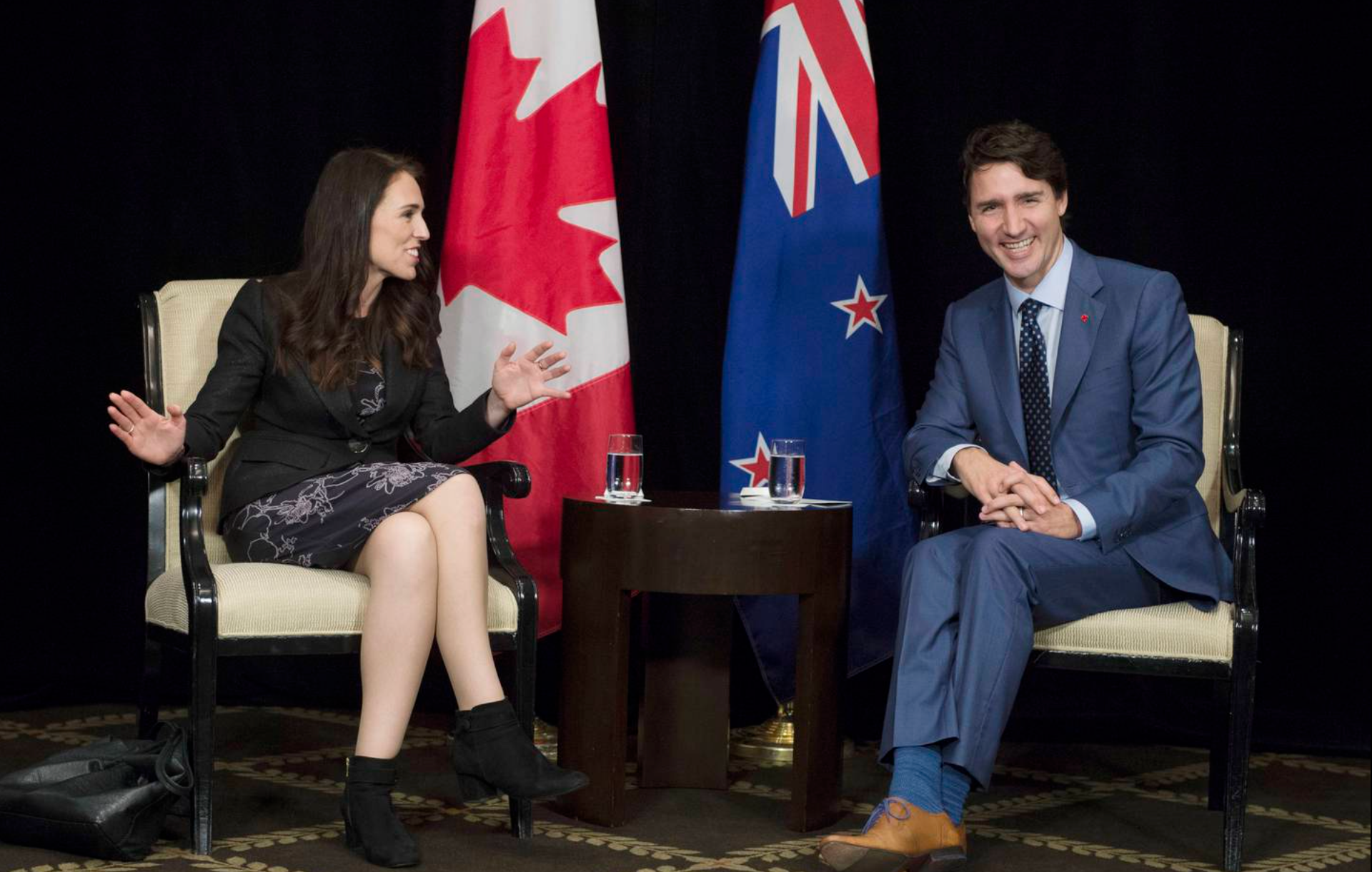 Prime Minister Jacinda Ardern with Canadian Prime Minister Justin Trudeau. Photo / AP