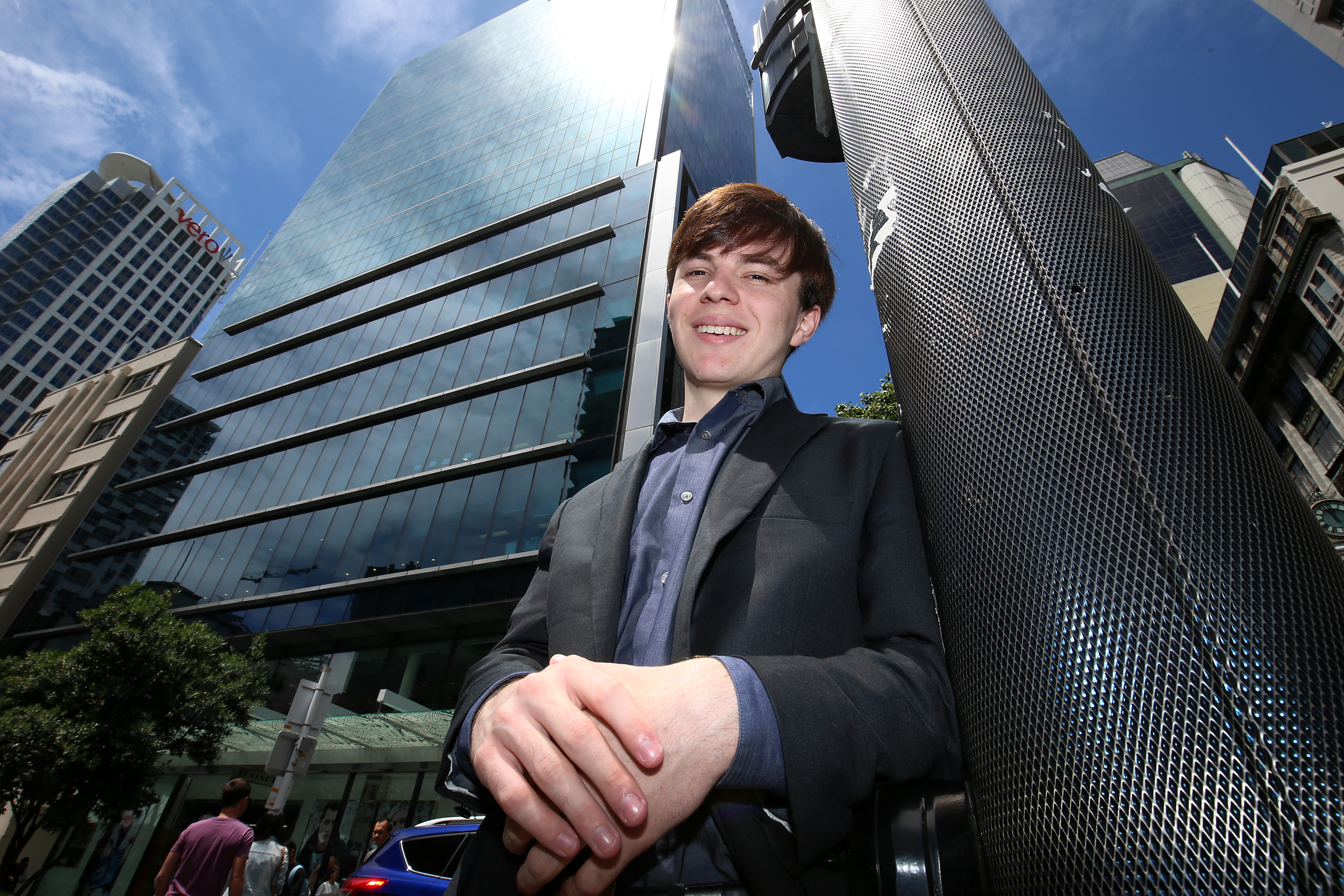 A then 20-year-old Jamie Beaton in Queen Street in 2016.  At the time, he was worth some $40 million from starting Crimson two years before – but was still in the final year of his Master's Degree in Applied Mathematics at Harvard. Photo / Getty Images
