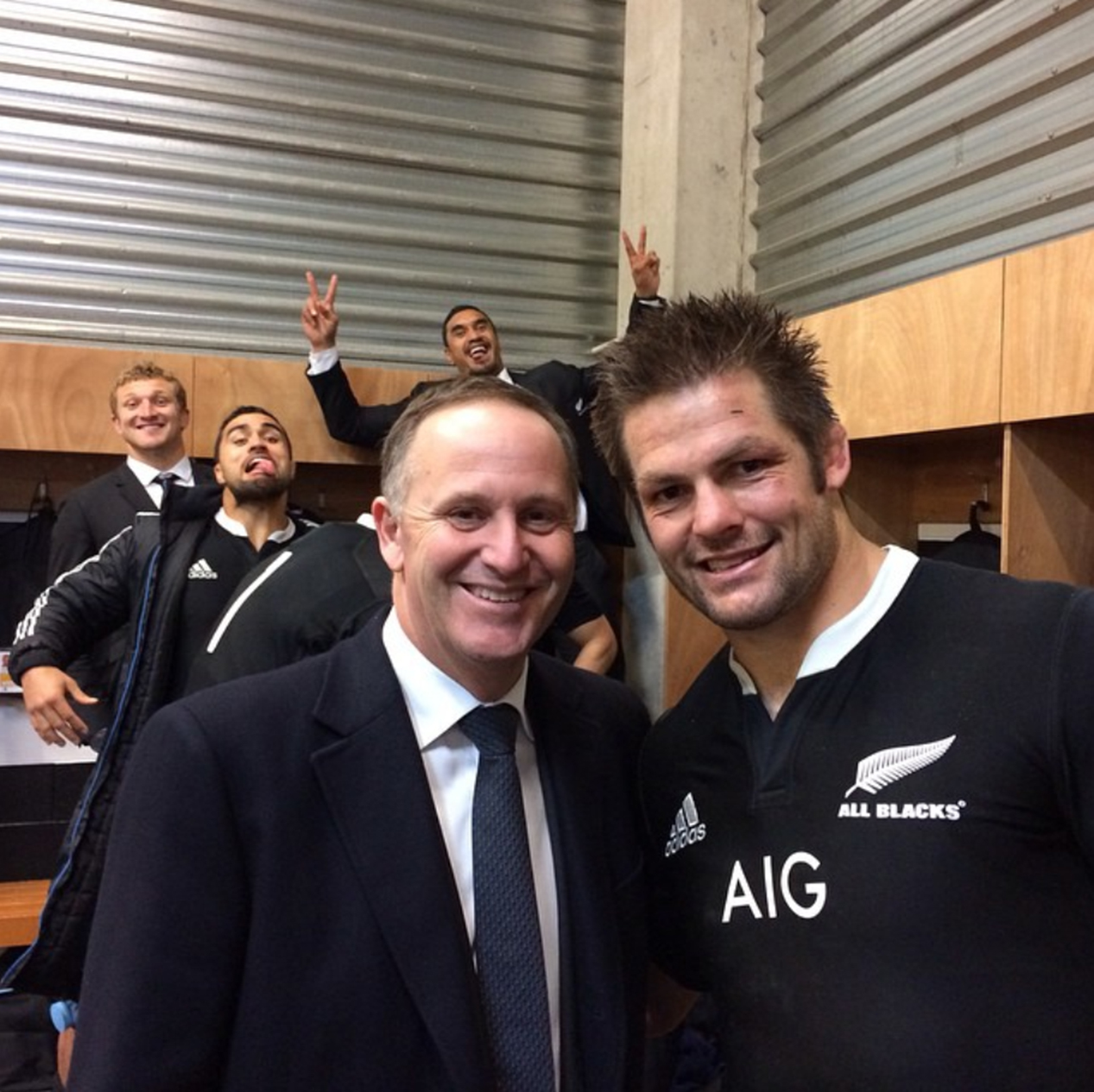 john Key and Richie McCaw last year. Although Key is keen for McCaw to enter Parliament, McCaw would rather watch from afar than get involved. Photo / Instagram