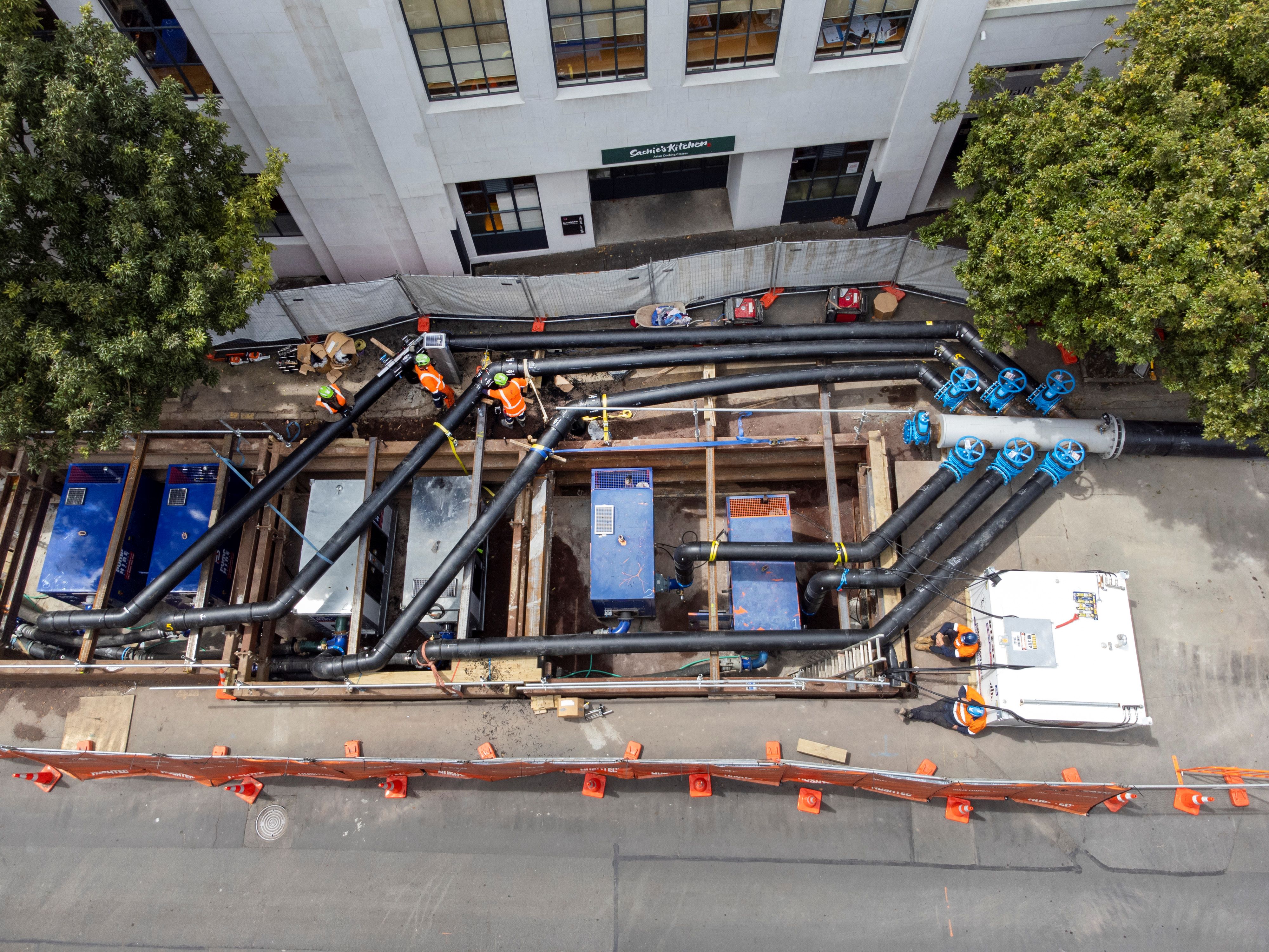 Watercare started work on a bypass solution, which would pump sewage around the blockage between different manholes, on Thursday, September 28. Photo / Watercare