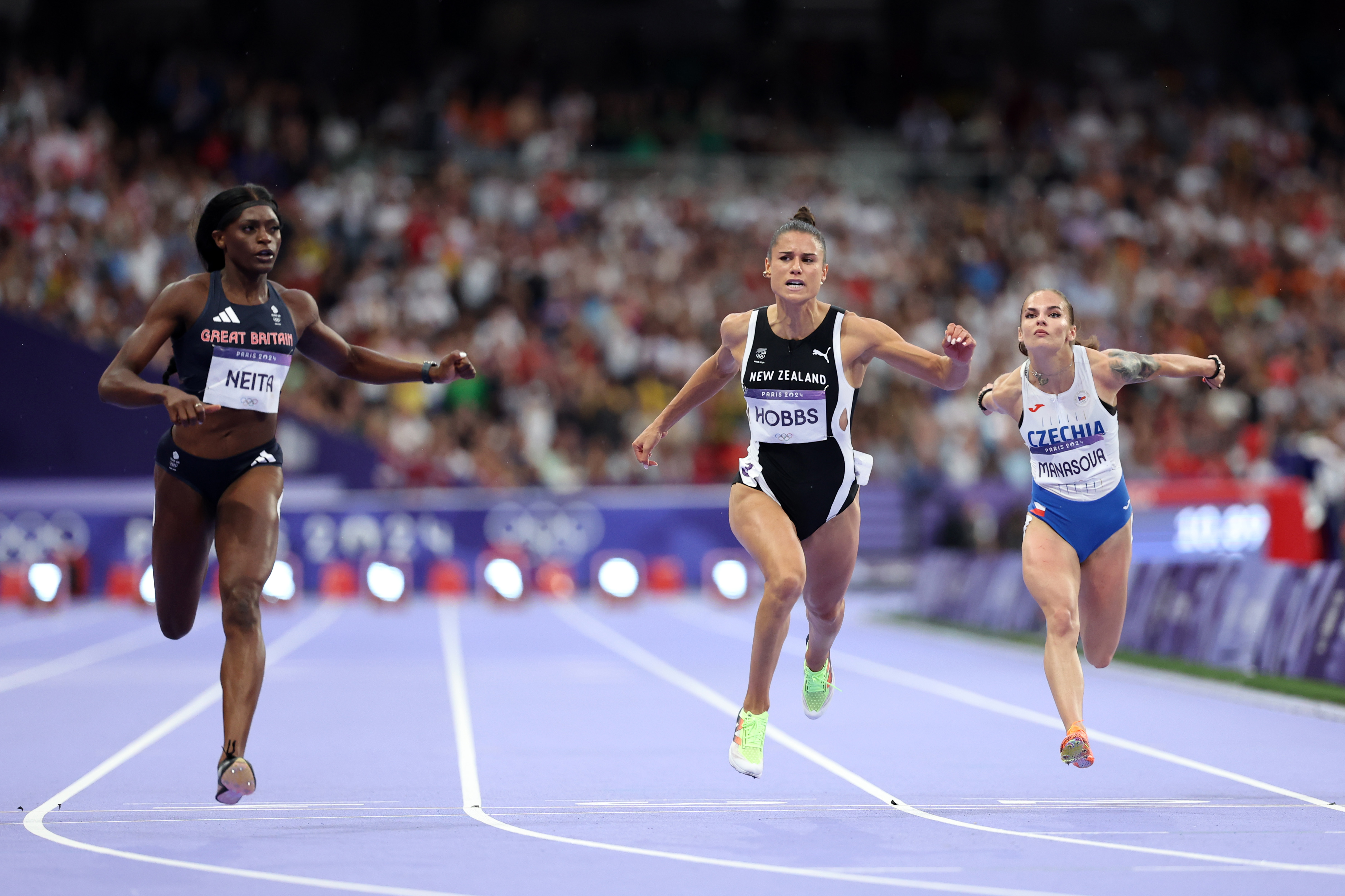 It might be one of the fastest tracks but it unfortunately it didn't help Zoe Hobbs enough who crashed out during the women's 100m semifinals. Photo / Getty Images
