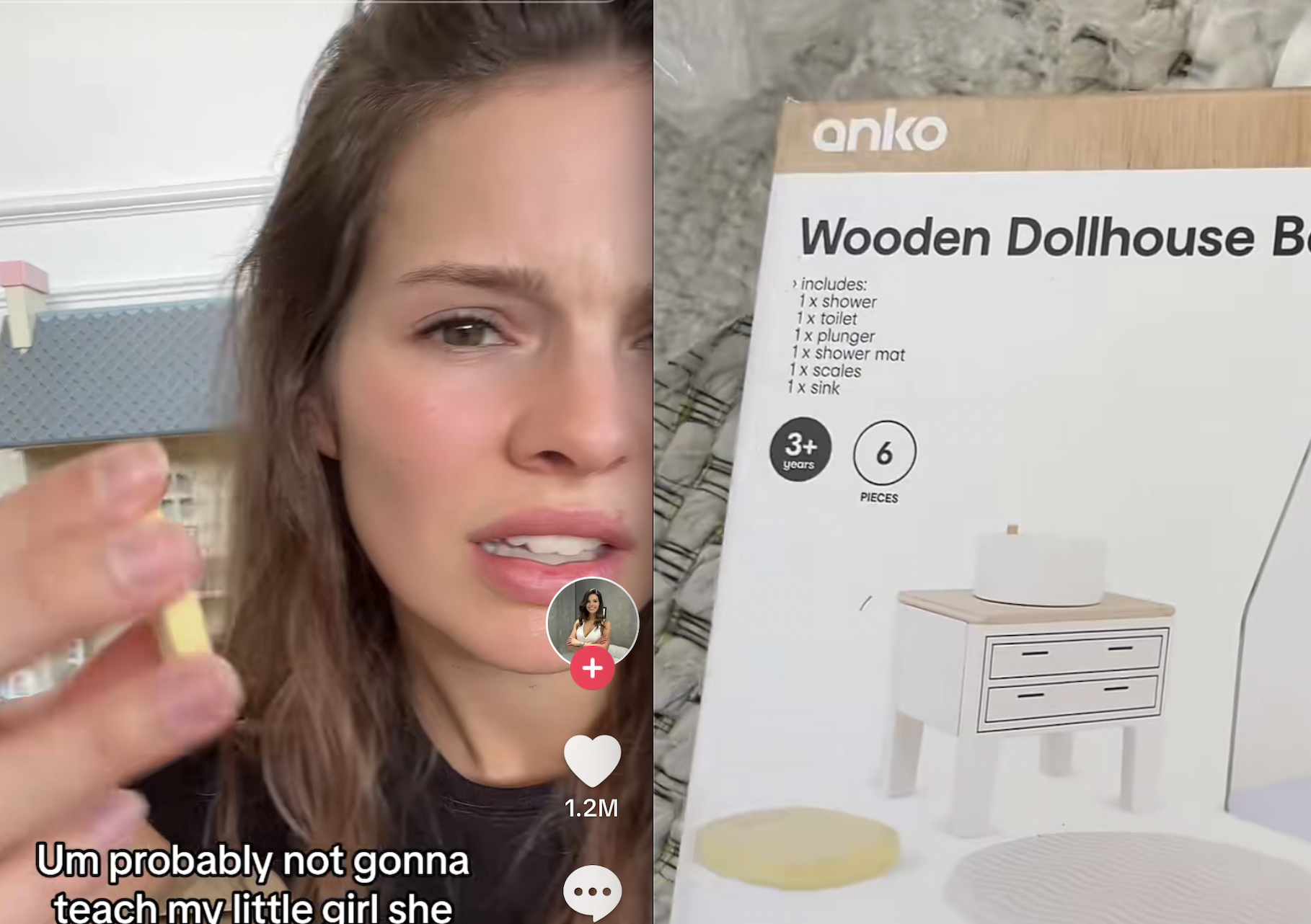An Australian mum was shocked to find a set of scales inside a wooden dollhouse set purchased from Kmart. Photo / TikTok @simonenavybox