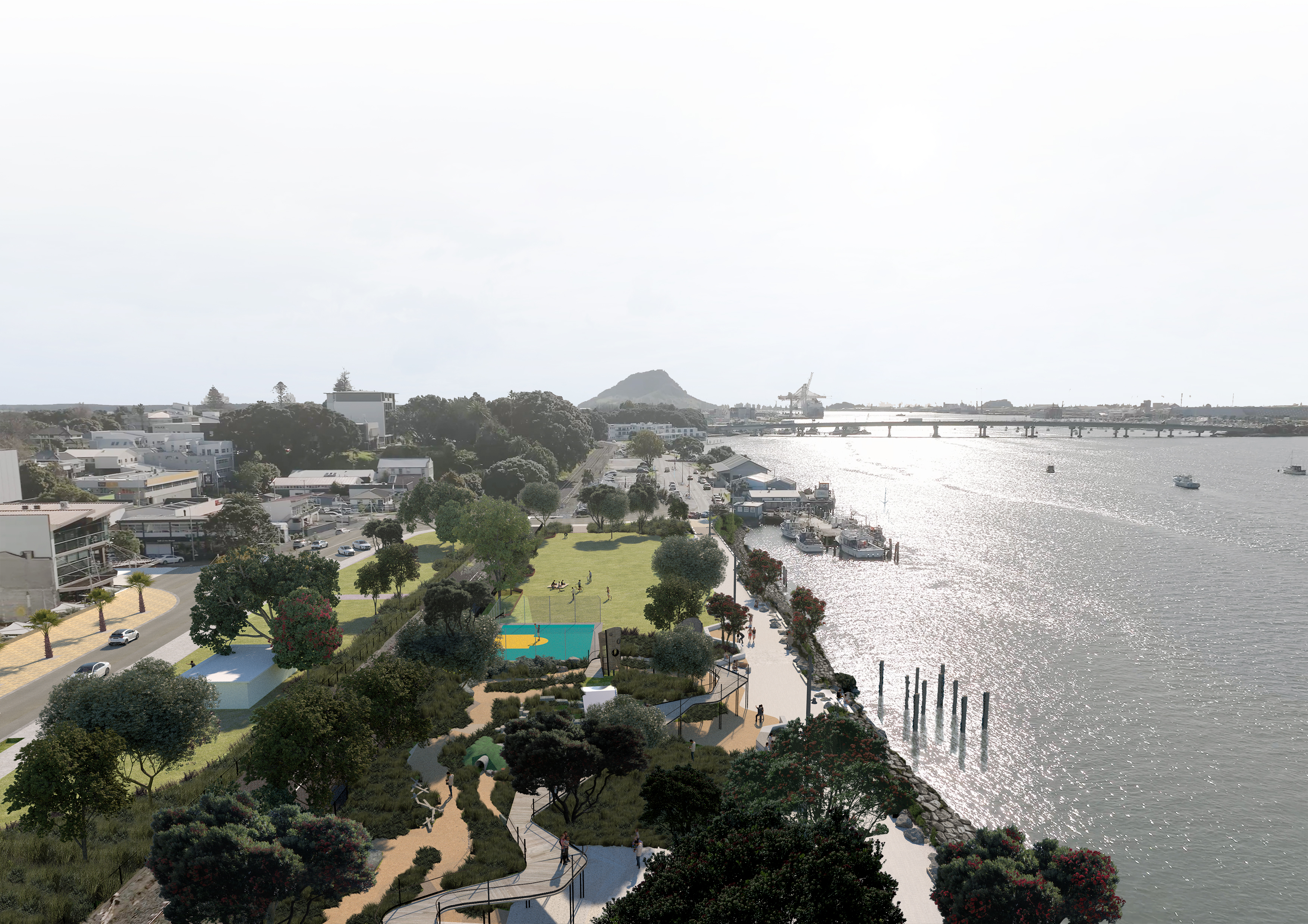 Redevelopment of the northern end of the waterfront reserve is expected to be finished by the end of spring. Image / Tauranga City Council