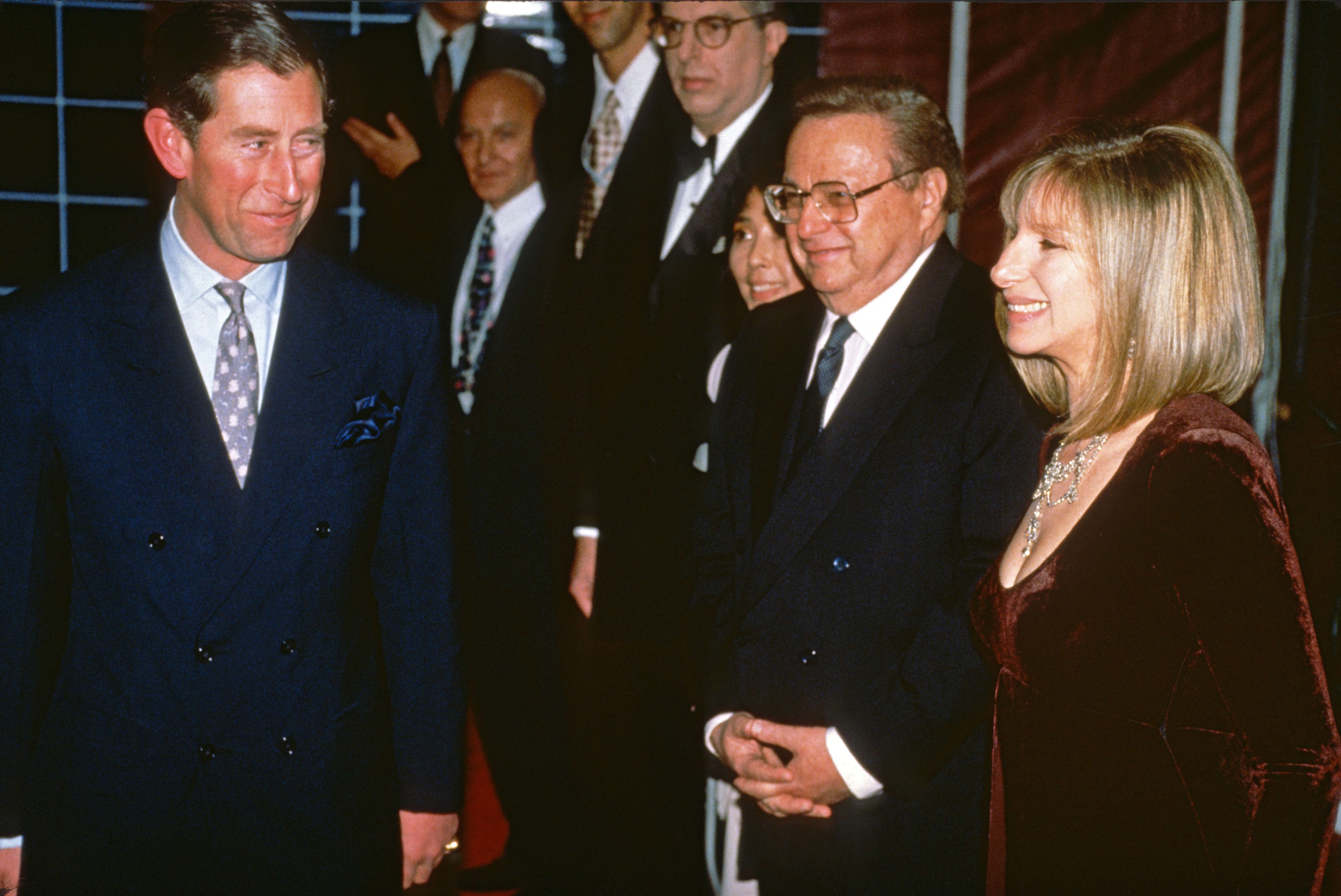 King Charles, then the Prince of Wales, smiles as he meets Barbra Streisand backstage ahead of a Gala performance in aid of The Prince's Trust in 1994. Photo / Getty Images