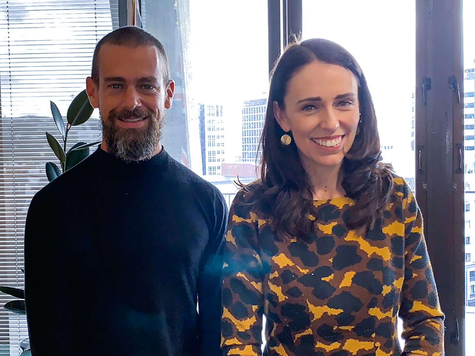 Twitter boss Jack Dorsey met Prime Minister Jacinda Ardern at the Beehive in Wellington yesterday. Photo / Twitter