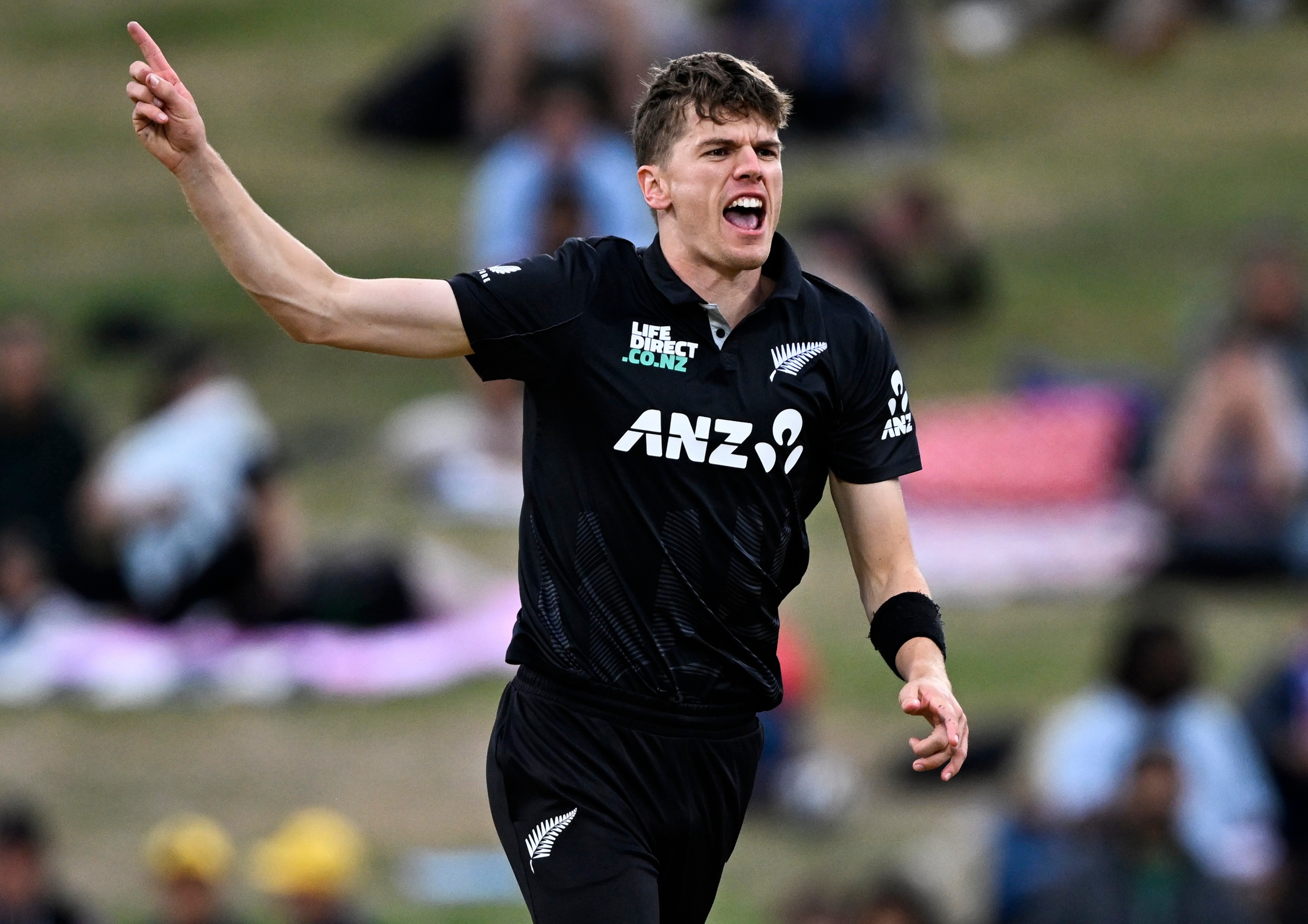 Ben Sears celebrates the wicket of Pakistan's Mohammad Wasim during the second ODI. Photo / Photosport