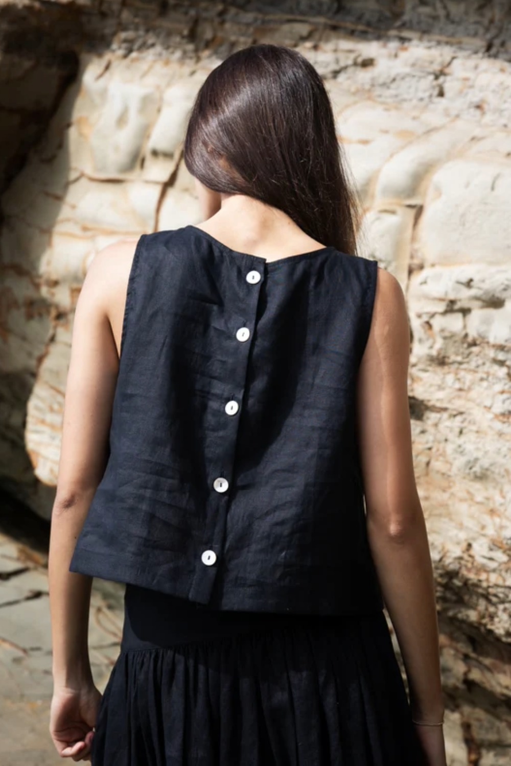 Sophie shell button top, for Viva Shops: Garments You Can Wear Multiple Ways.