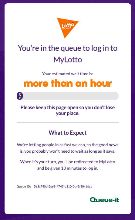 The queue on the MyLotto app showing a wait time of 