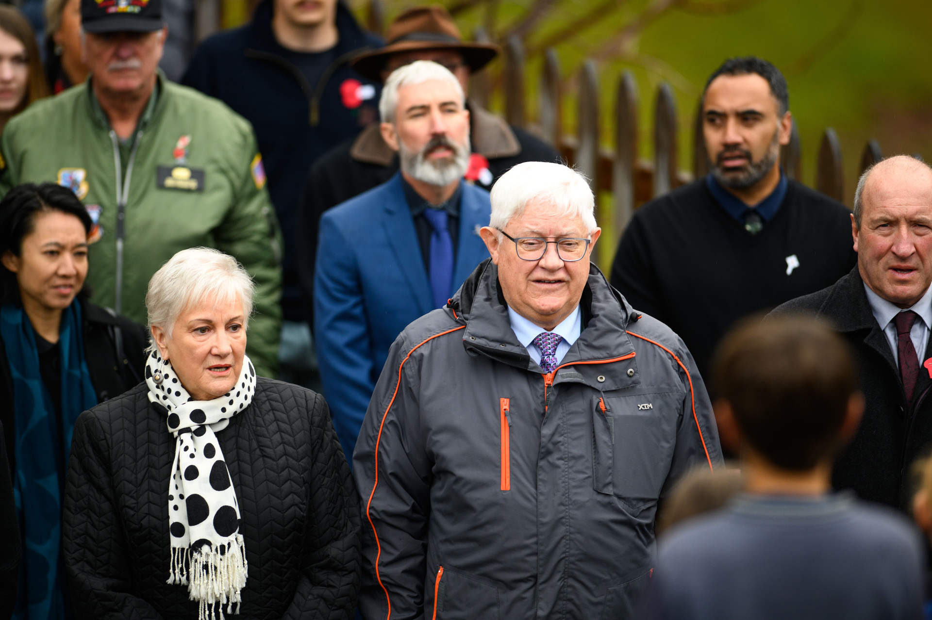Annette King and husband Ray Lind at a wreath-laying ceremony in Arrowtown during Australian PM Scott Morrison visit to Queenstown. Photo / Mark Tantrum