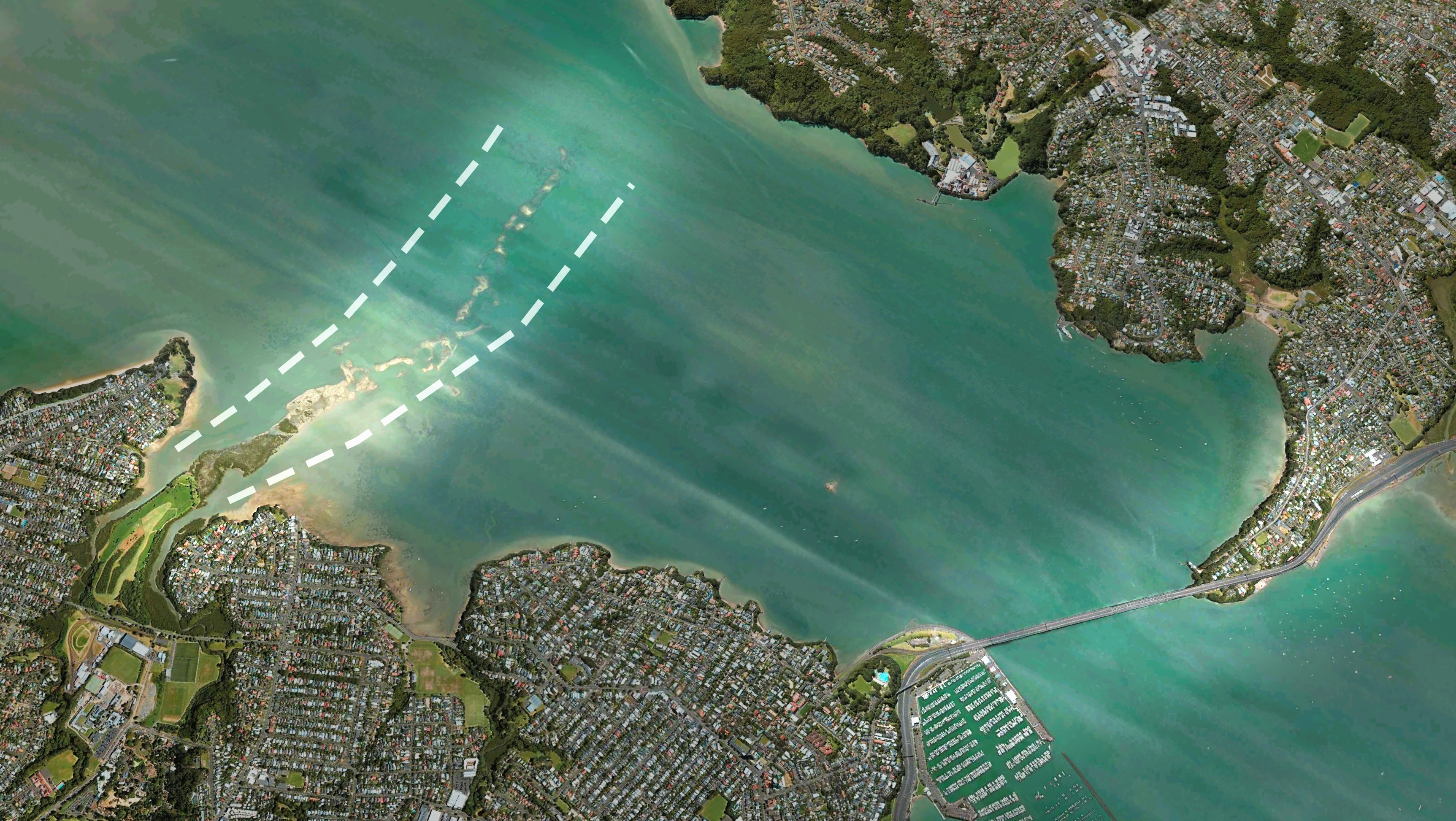 Auckland Mayor Wayne Brown proposed a second harbour bridge between Pt Chevalier and the North Shore in 2024. The original bridge is shown to the right. Image / Mayor's office