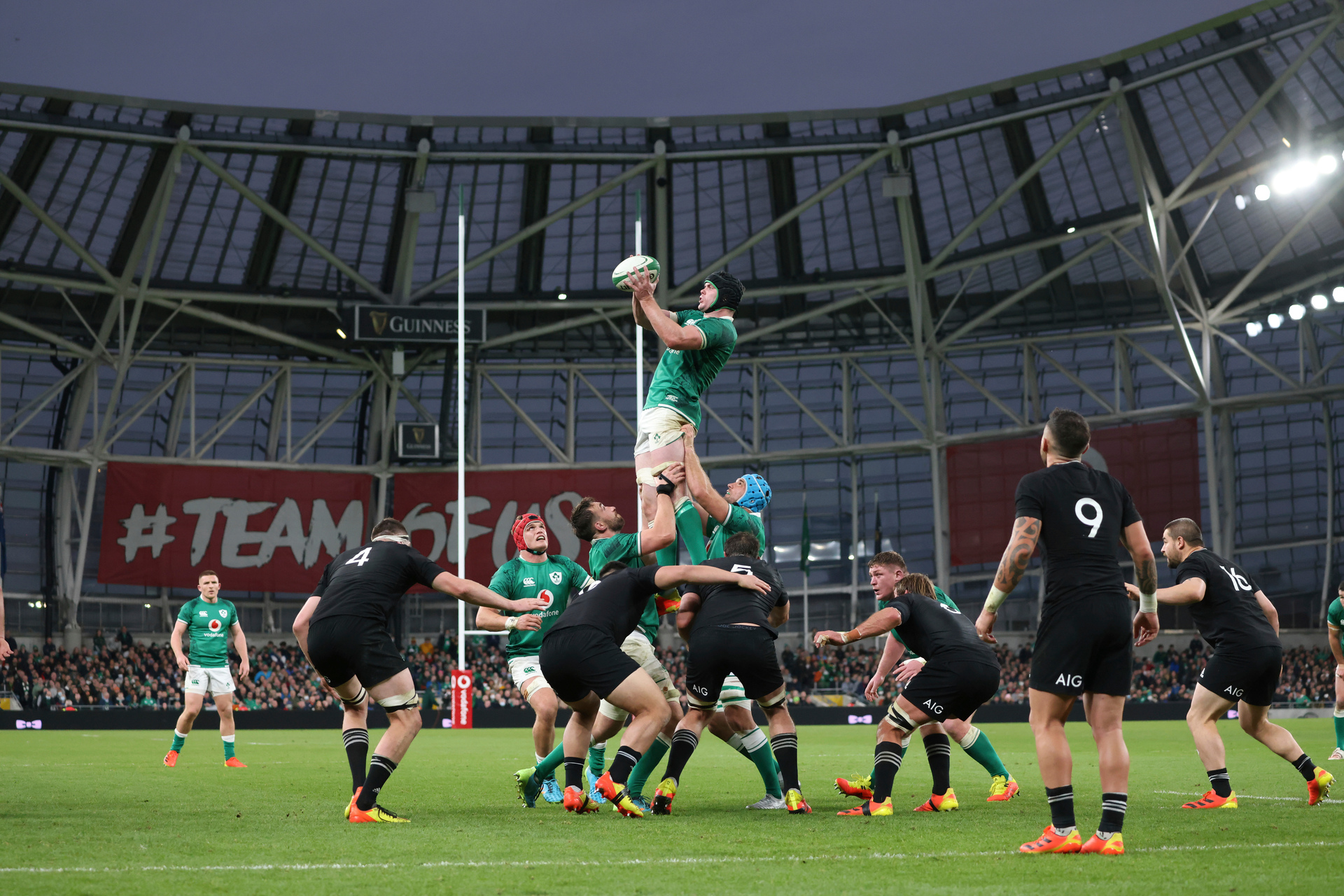 Ireland's James Ryan wins a lineout during the international rugby union match between Ireland and New Zealand, at the Aviva Stadium. Photo / AP