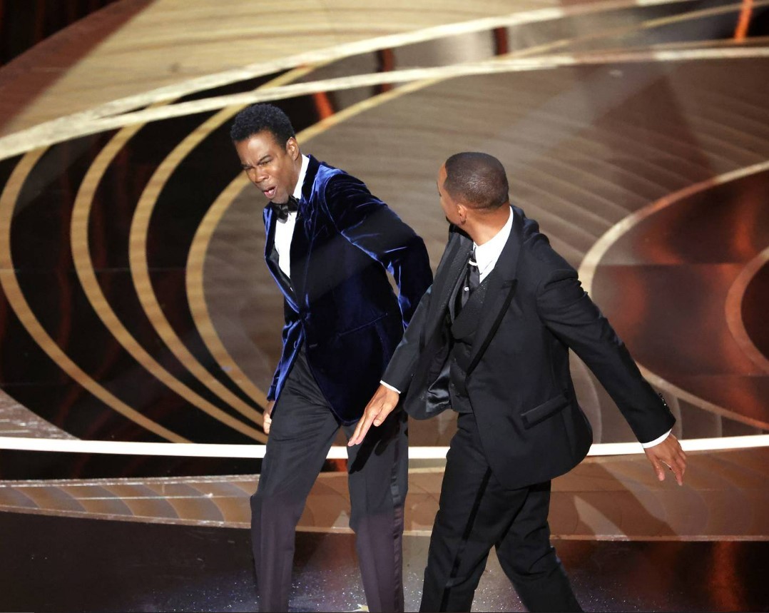 The moment Smith slapped Rock on stage. Photo / Getty Images
