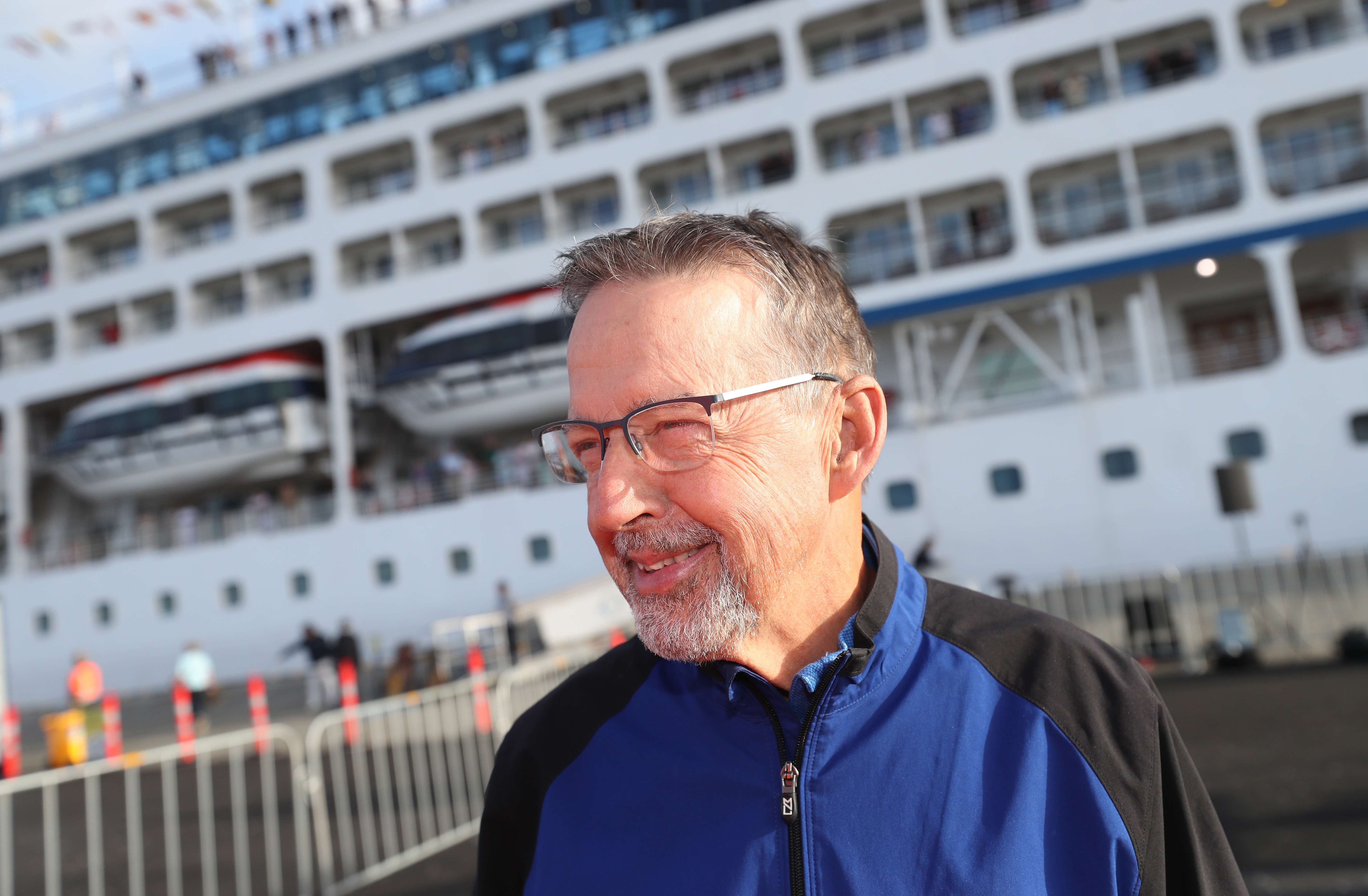 Hailing from the States, Sam Walker was one of the first passengers to disembark from the Regatta. Photo/ Michael Cunningham.