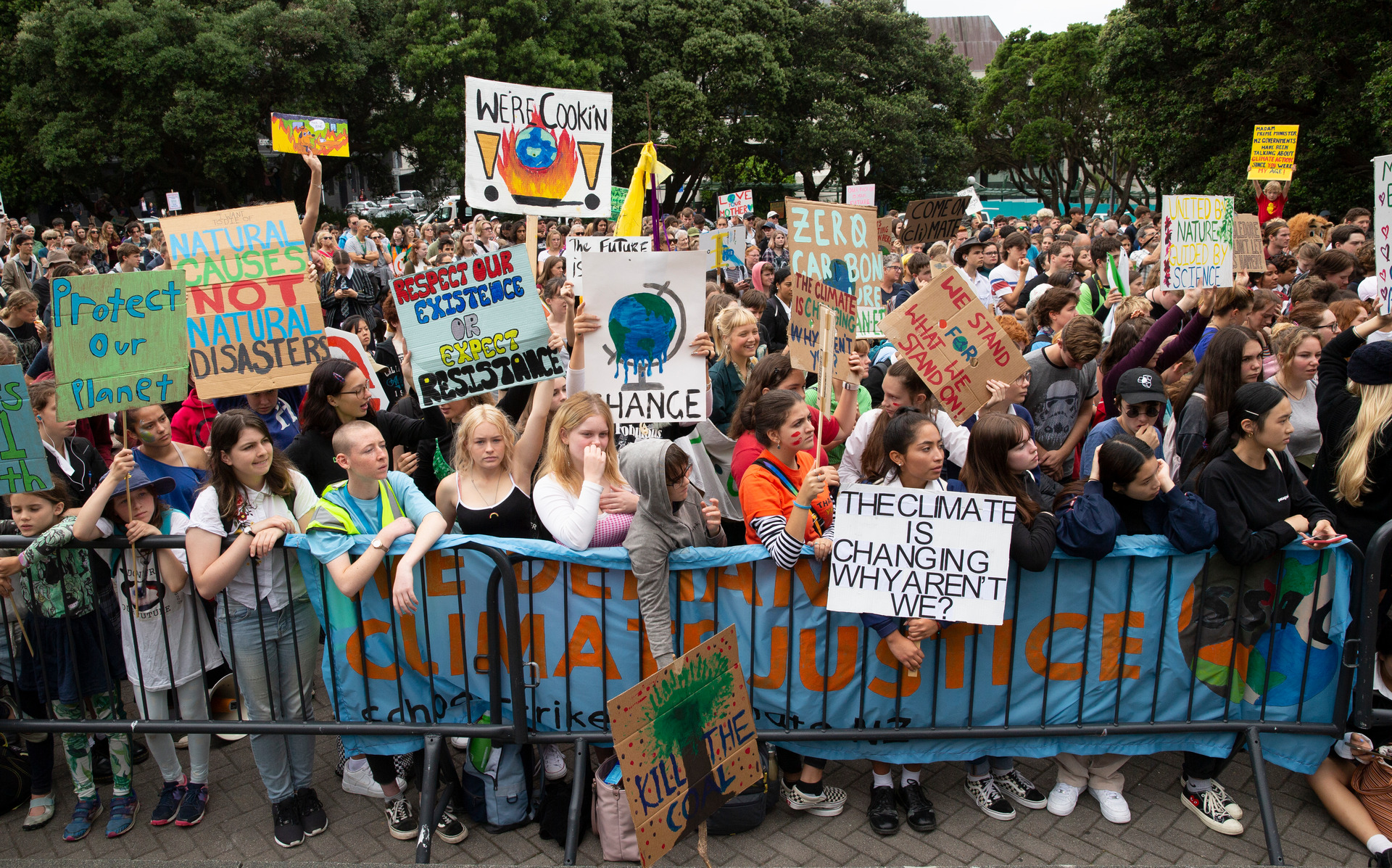 Students crammed on to Parliament's front lawn during a climate change protest in March 2019. Photo / Mark Mitchell