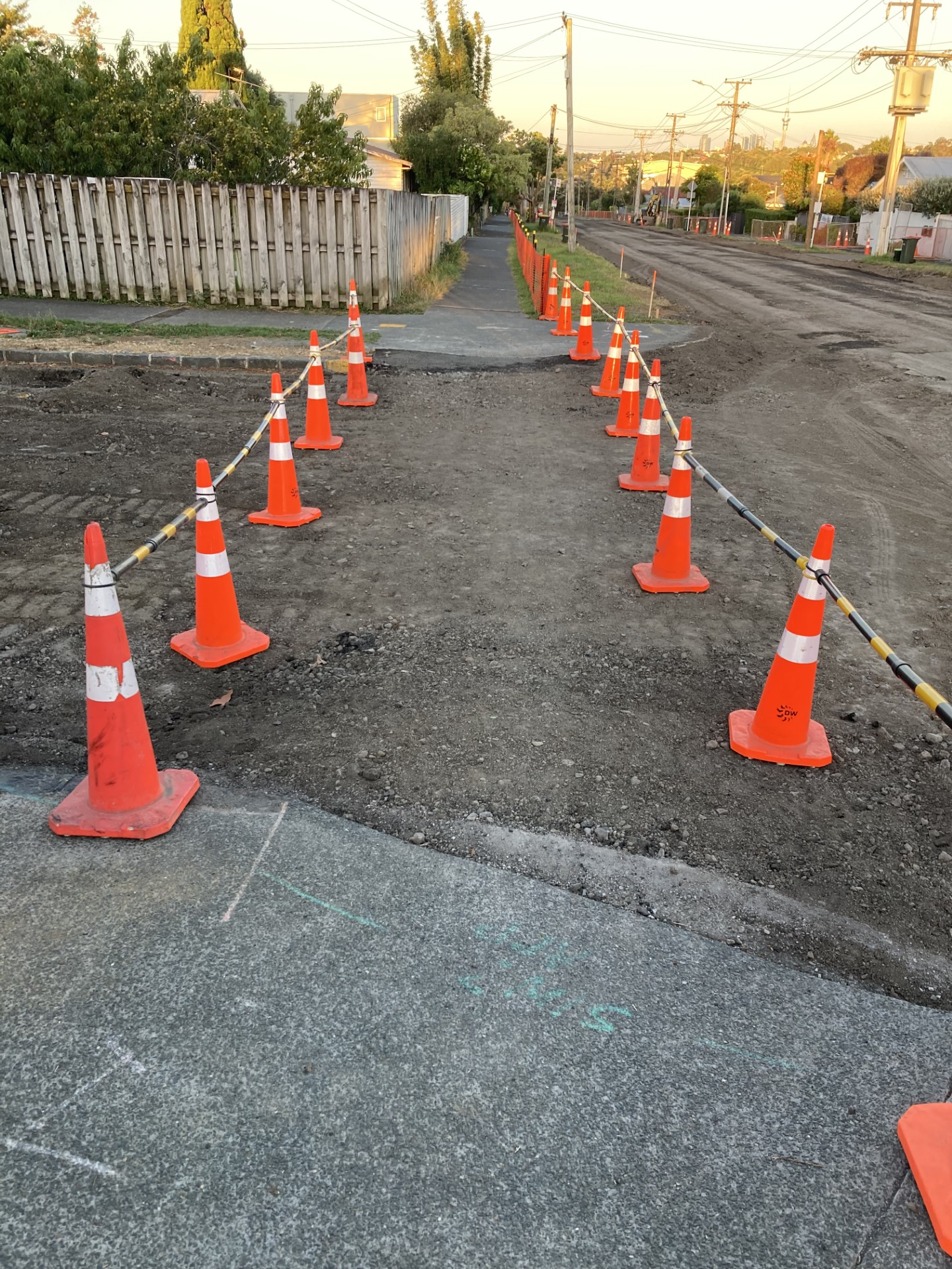 Side streets, like this one off Meola Rd, are being prepared for raised pedestrian crossings.