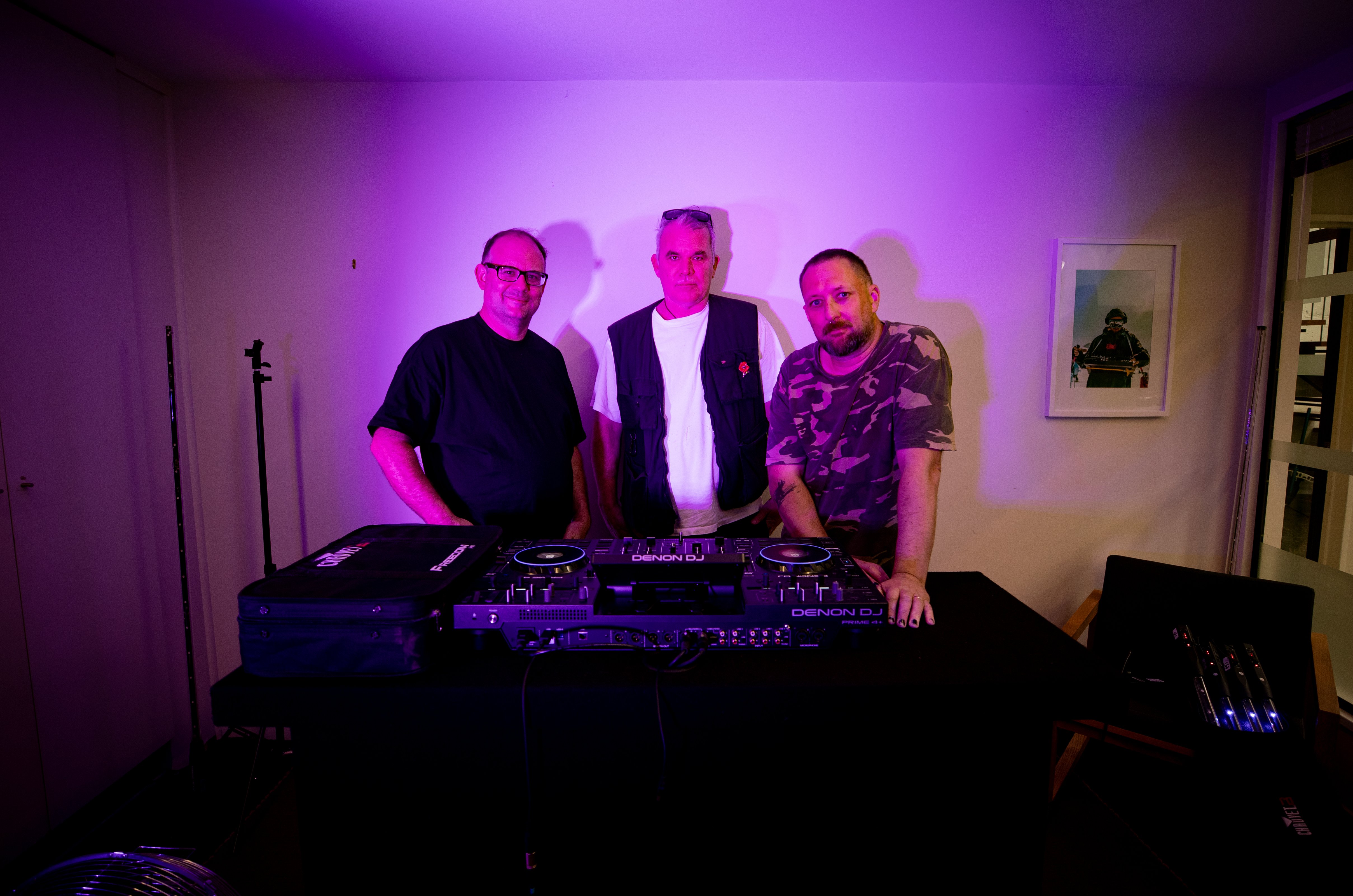 Morgan Donoghue (left) with Mark Williams aka MC Slave of Fat Freddy's Drop (centre) and Rodney Fisher from Goodshirt. Both bands are part of the 