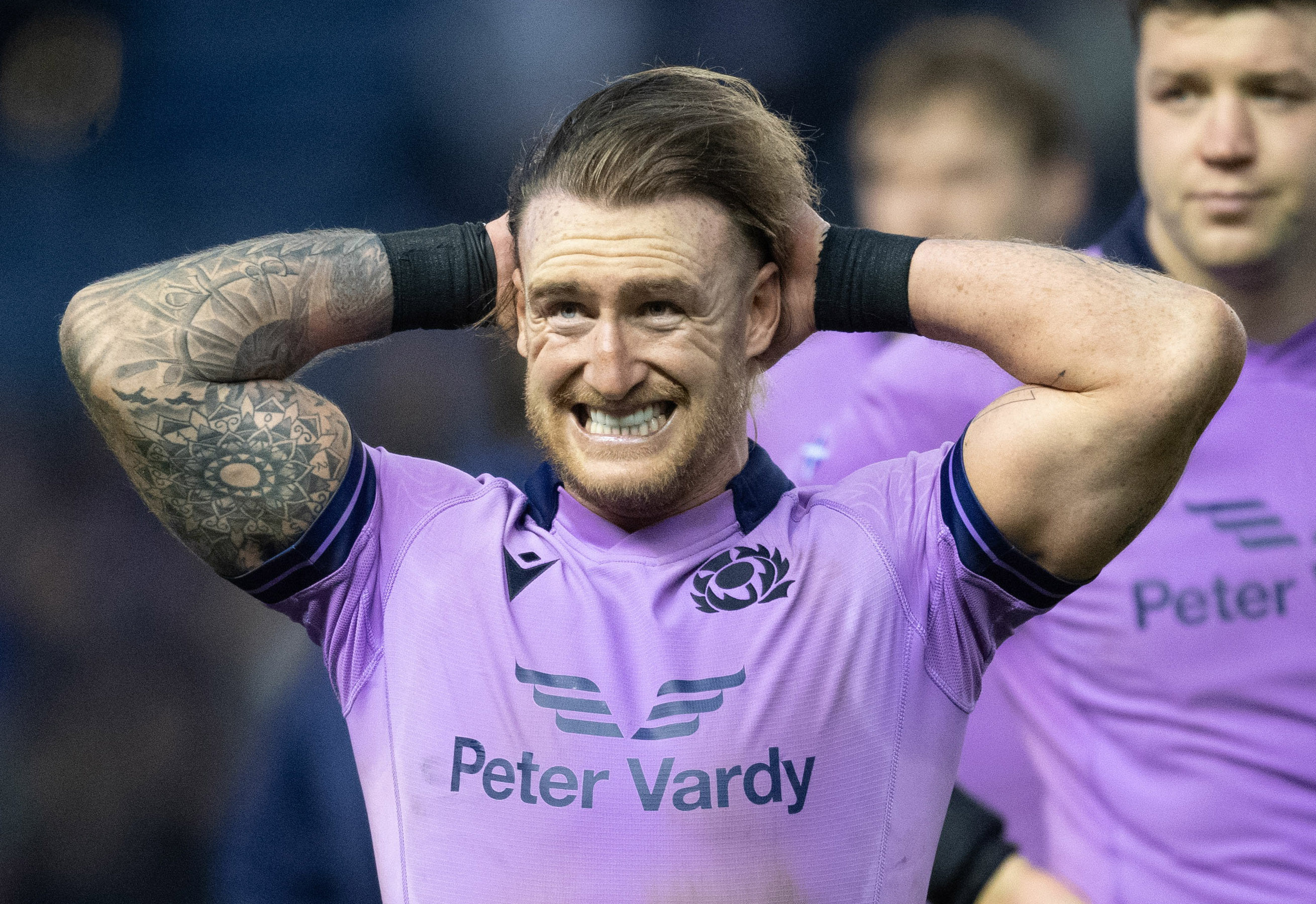 Stuart Hogg reacts at fulltime after Scotland were beaten by the All Blacks at Murrayfield. Photo / Getty