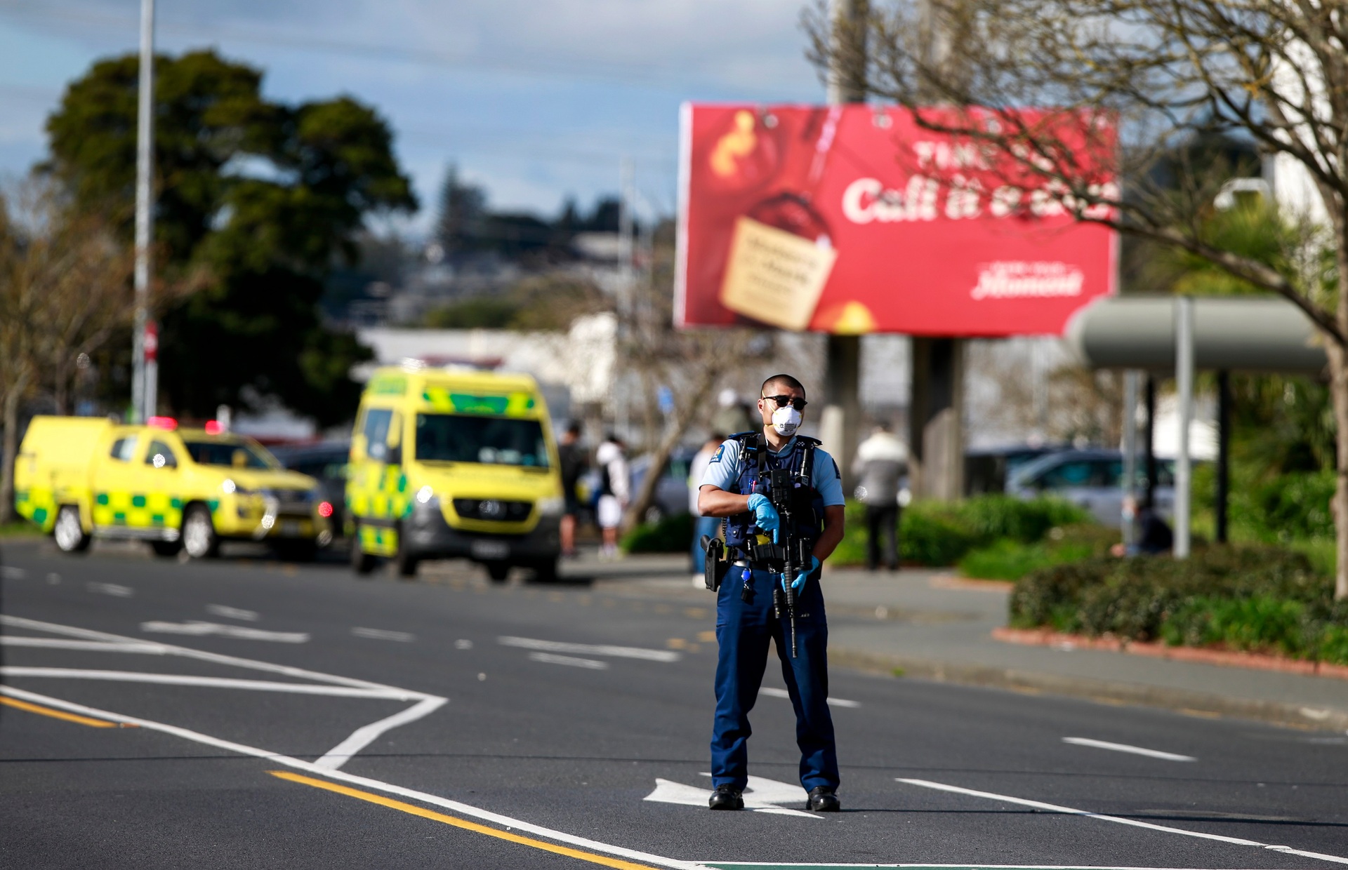 Police stand guard following the attack. Photo / Alex Burton
