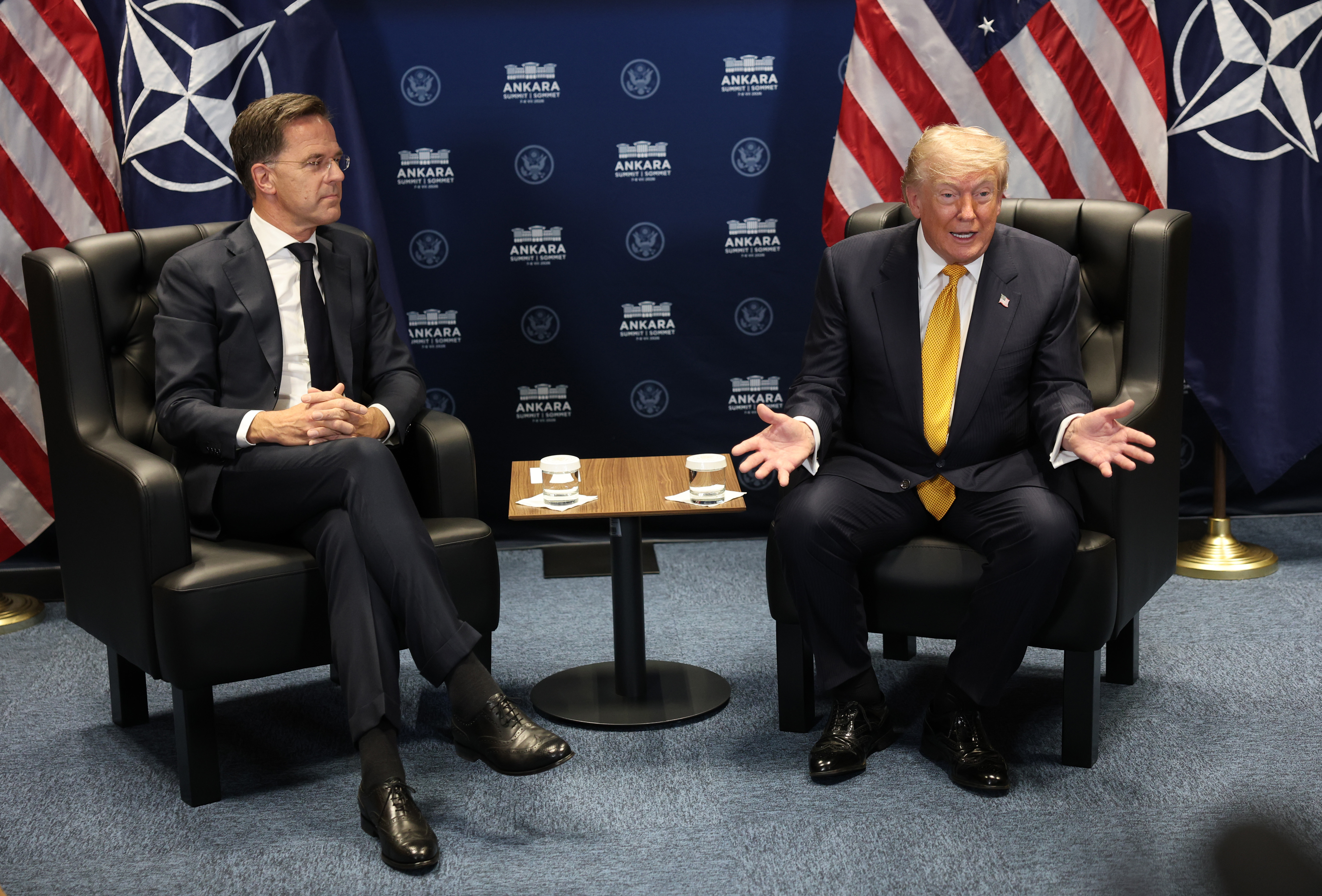 US President Donald Trump (right) meets with Nato Secretary General Mark Rutte (left) for bilateral talks at Bestepe Presidential Compound during the Nato Summit on July 8, 2026 in Ankara, Turkey. Photo / Getty Images