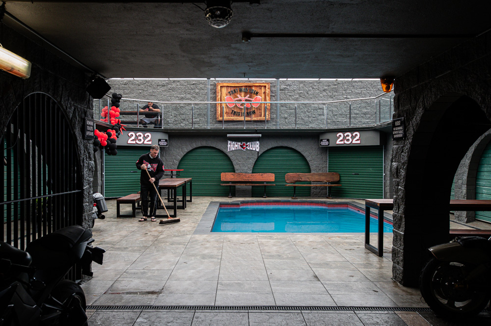 A member sweeps the floor beside the pool inside the Marua Rd pad. Photo / Jason Dorday