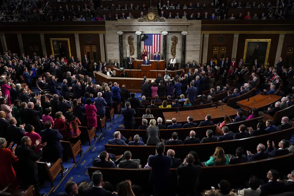 US President Joe Biden delivers his State of the Union address to a joint session of Congress at the US Capitol in Washington. Photo / AP