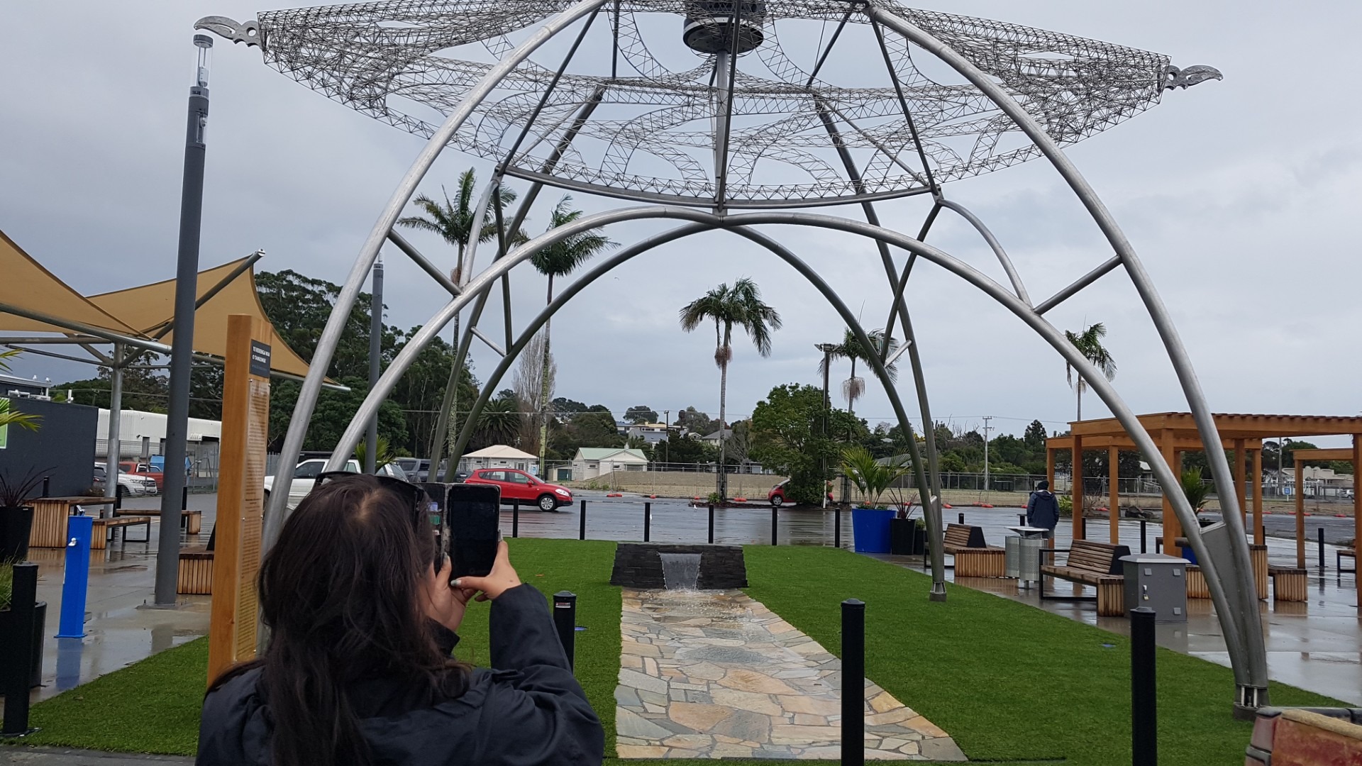 People taking a snapshot of Kaitāia’s new town square after its formal opening on Wednesday.