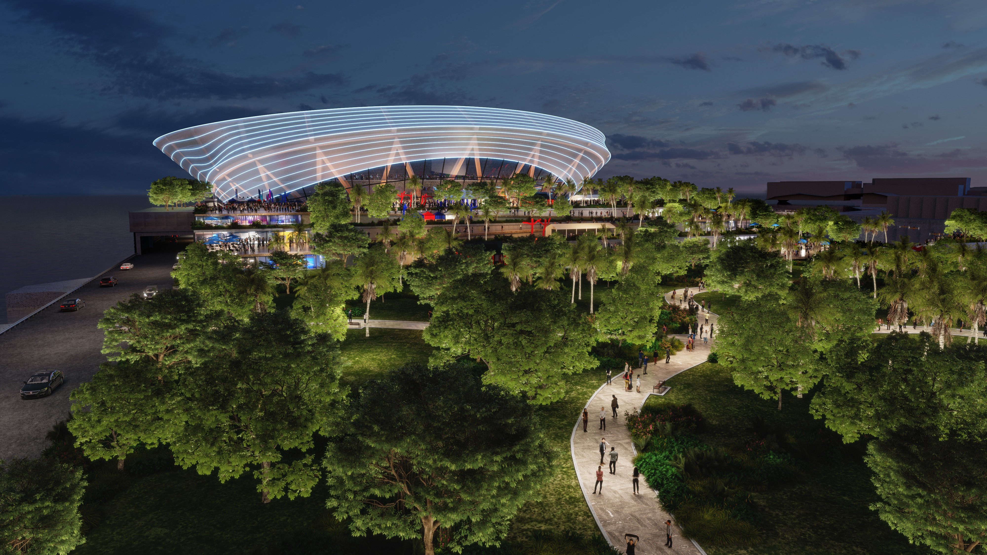 An image of the Wynyard Point proposal, which includes a multi-use entertainment precinct. Image / Populous