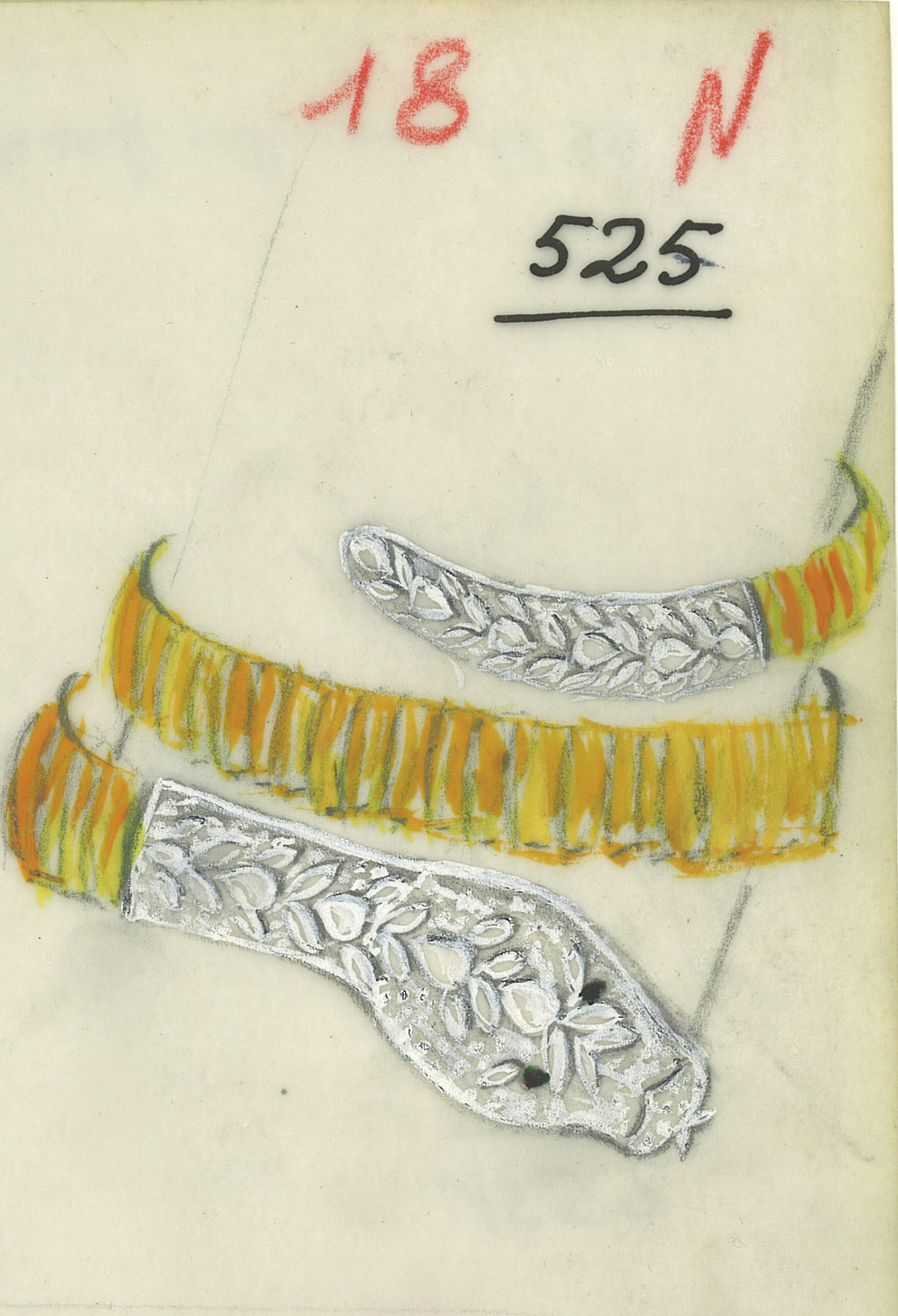 An original sketch of the Serpenti Snake Bracelet made famous by Elizabeth Taylor. Photo / Supplied