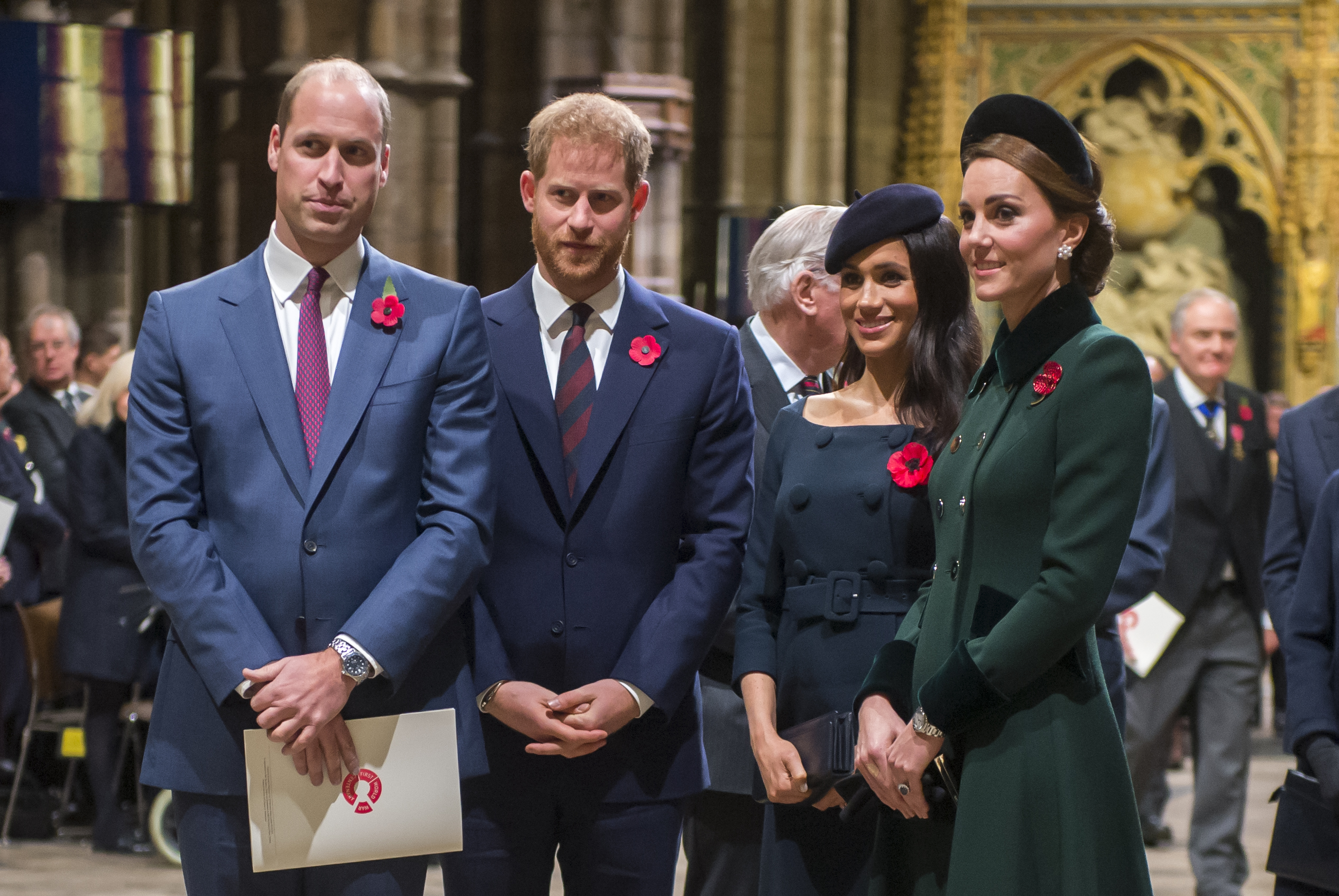 William and Catherine, now the Prince and Princess of Wales, and Harry and Meghan, Duke and Duchess of Sussex, mark the centenary of the World War I armistice at a service at Westminster Abbey on November 11, 2018 in London. Photo / Getty Images