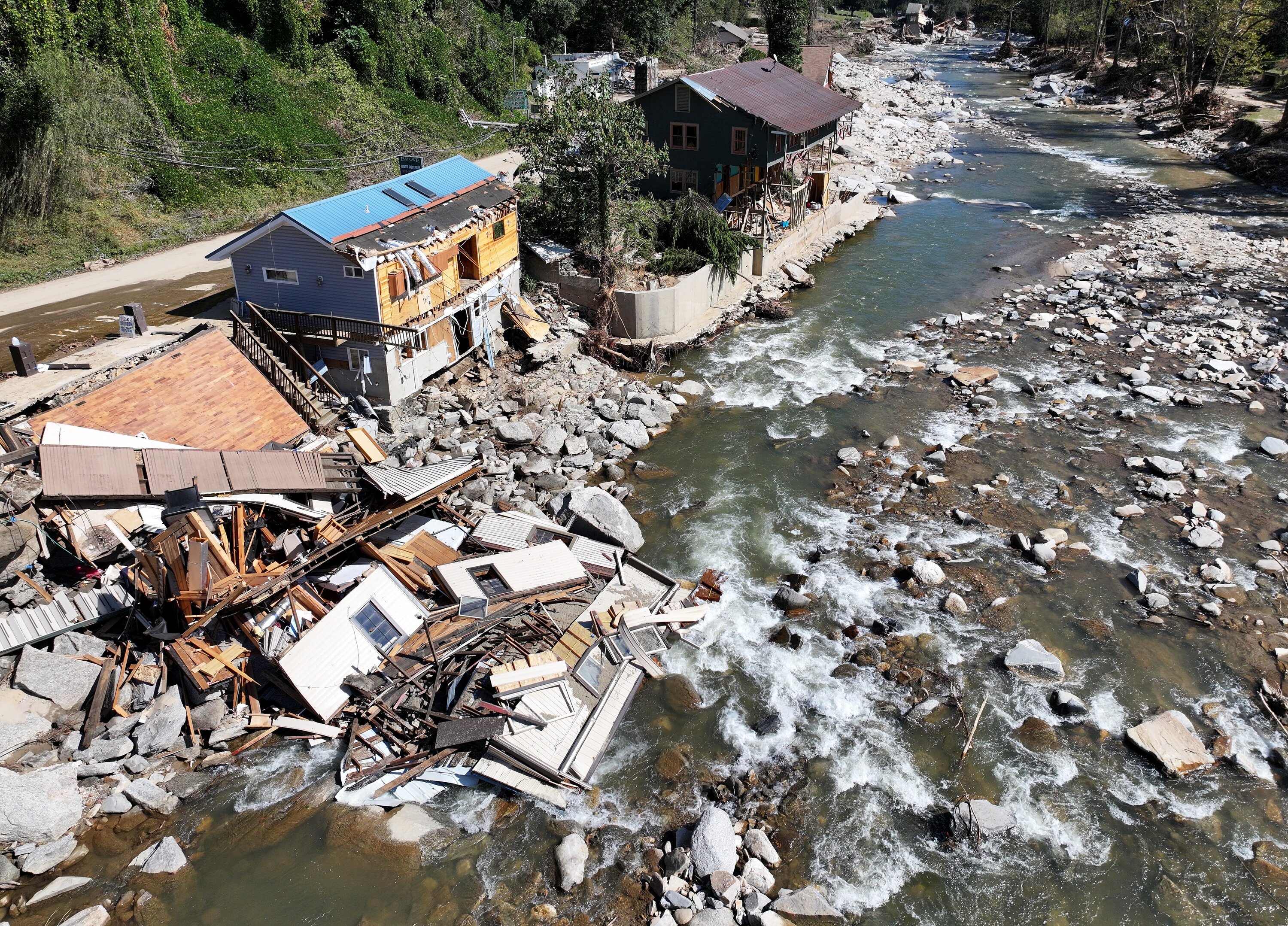 An aerial view of destroyed and damaged buildings in the aftermath of Hurricane Helene. Recovery efforts continue as the death toll has risen to over 230. Photo / Mario Tama, Getty Images 