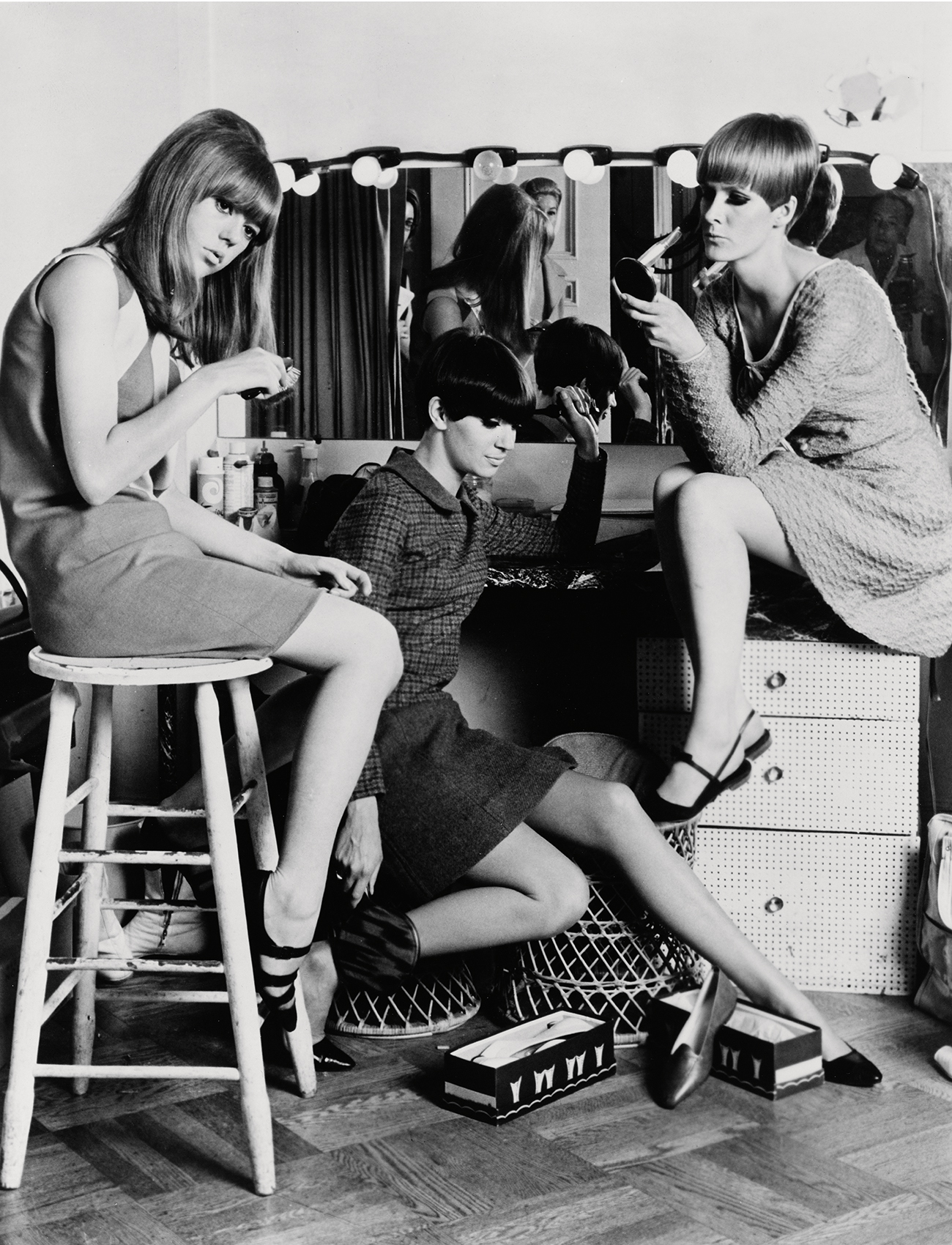 Jenny Boyd, Sandy Moss and Sarah Dawson, before the Puritan Youthquake show, 1966. Photo / Mary Quant Archive