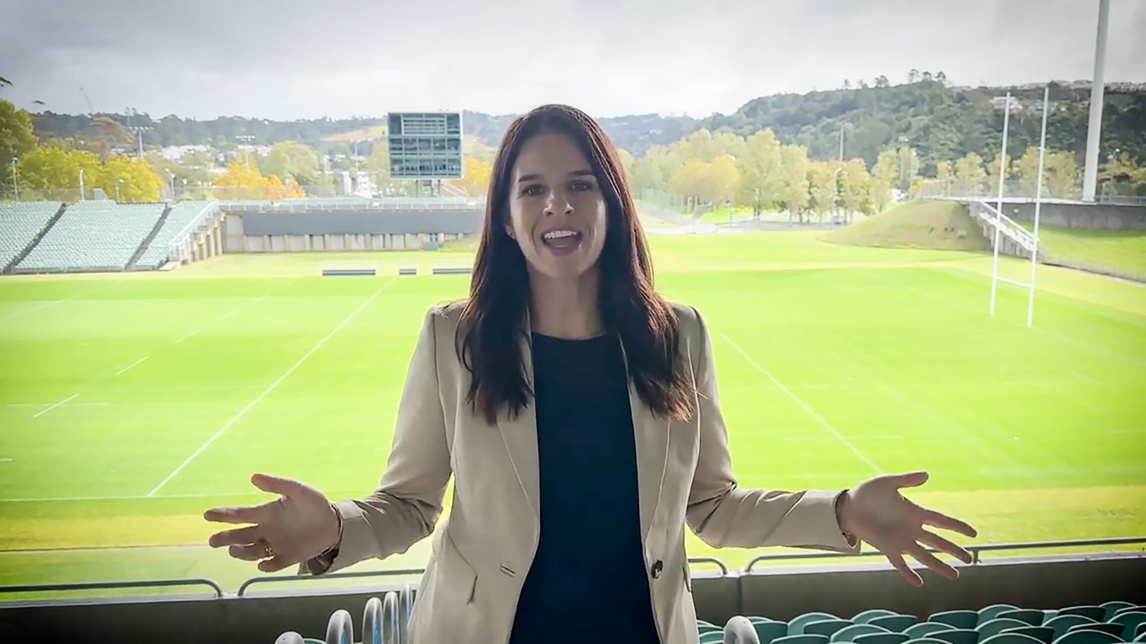 Erica Stanford - MP for East Coast Bays - appearing in a video to save North Harbour stadium. 