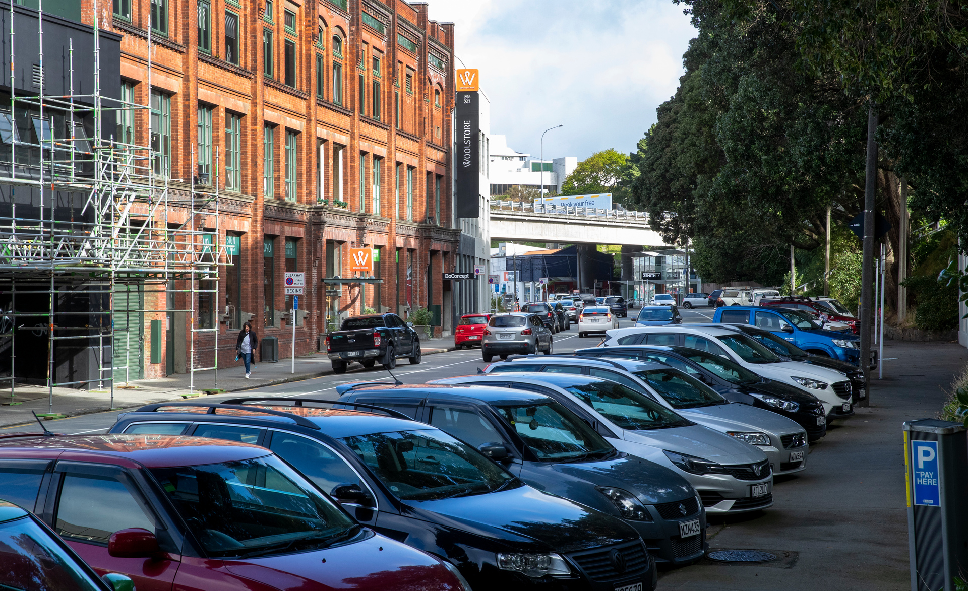 On-street parking on Thorndon Quay has been changed from angled to parallel for safety reasons. Photo / Mark Mitchell