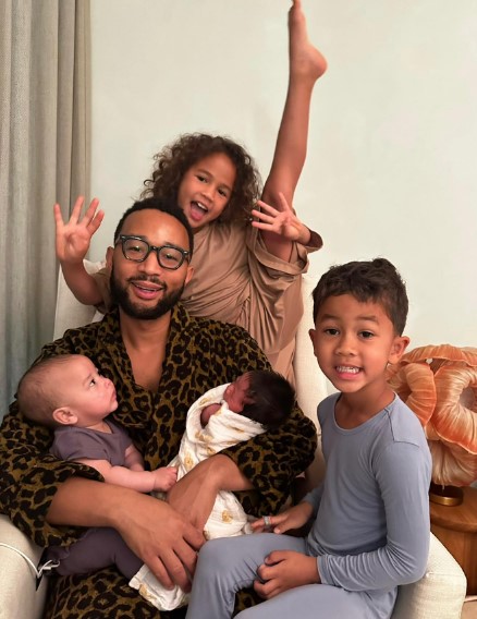 John Legend shared a photo with his four children, Luna, 7, Miles, 6, Esti, 5 months and baby Wren. Photo / Instagram