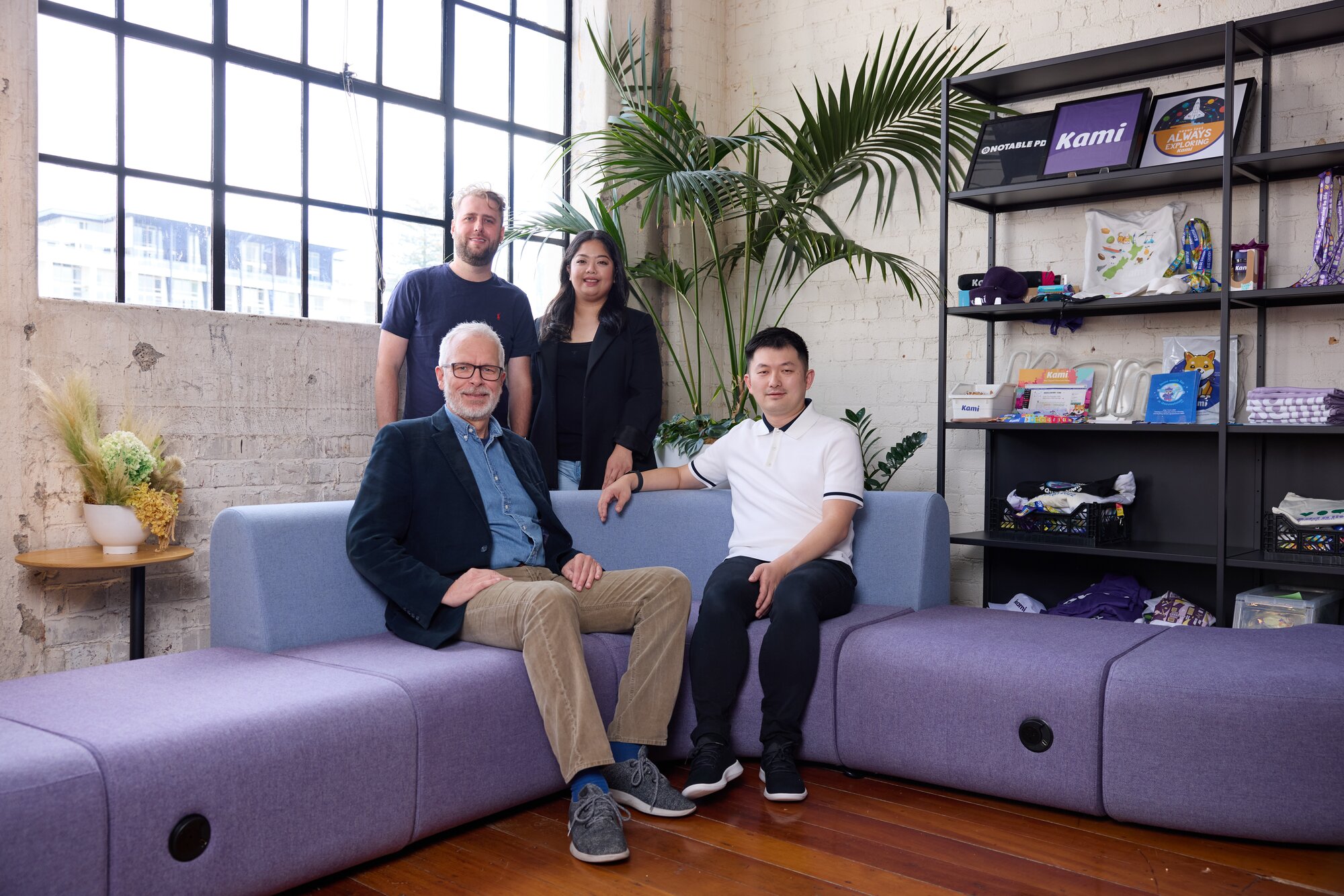  Pictured in July 2024 are (clockwise from top left) Kami founders Jordan Thoms, Alliv Samson, Bob Drummond and Hengjie Wang. All still with the firm a year on from its private equity takeover bar Thoms, who has left for a career break and travel.