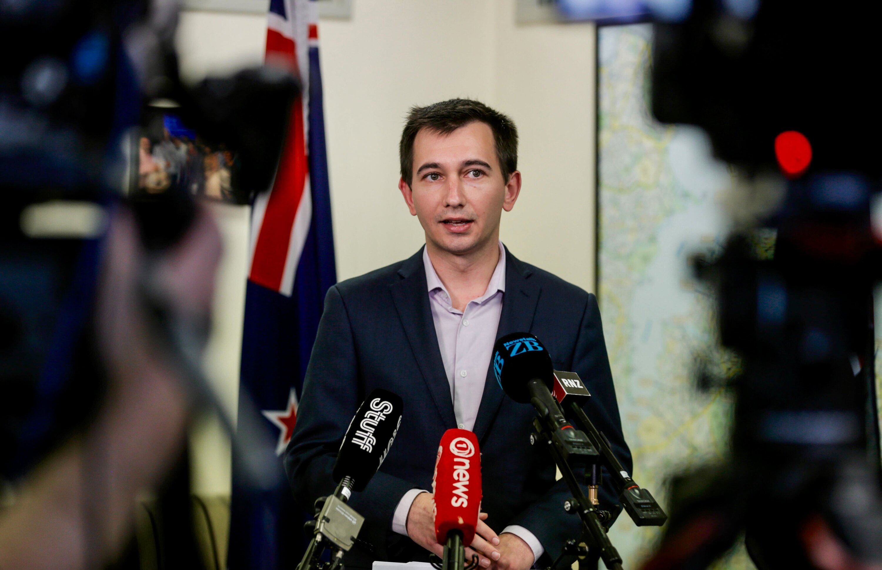 Transport Minister Simeon Brown announces a crackdown on drugged and drunk drivers at his electorate office in Pakuranga. Photo / Alex Burton 