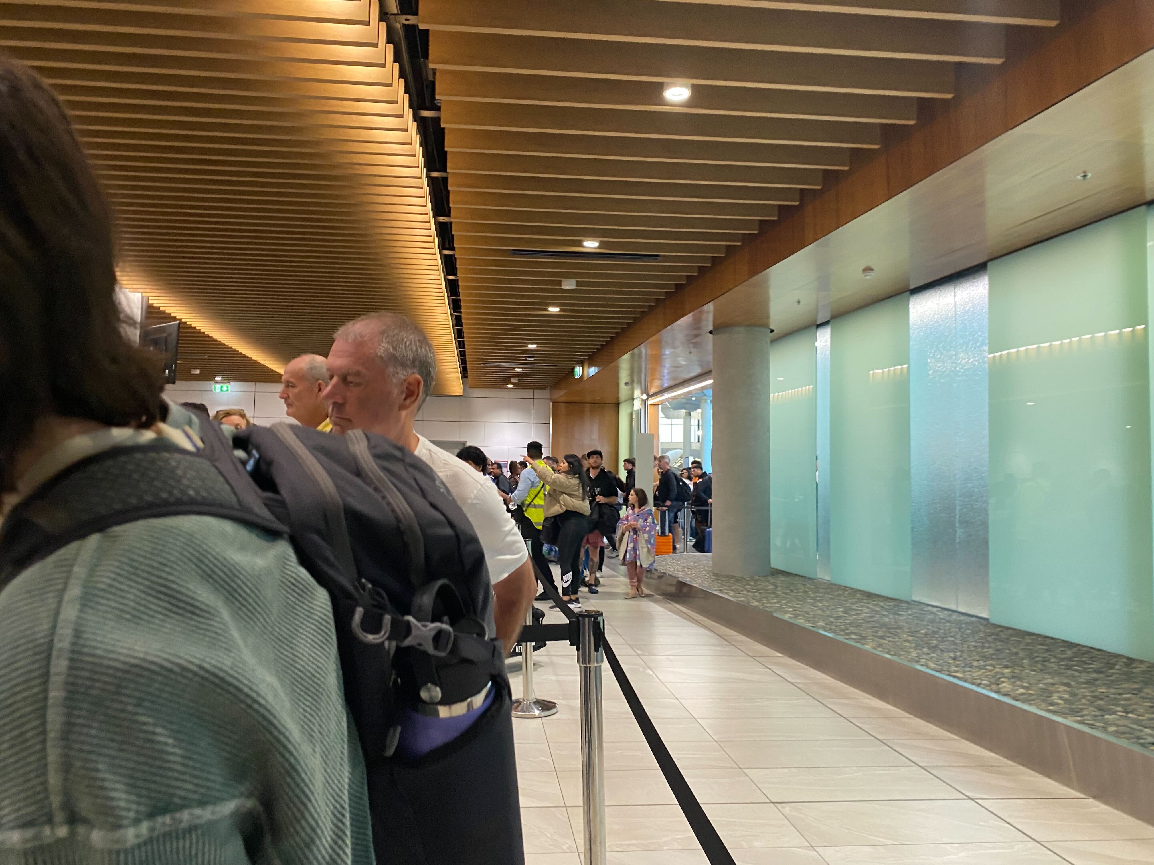Passengers are facing long delays through Auckland International Airport this afternoon, with fears they will miss their departing flights. Photo / Supplied