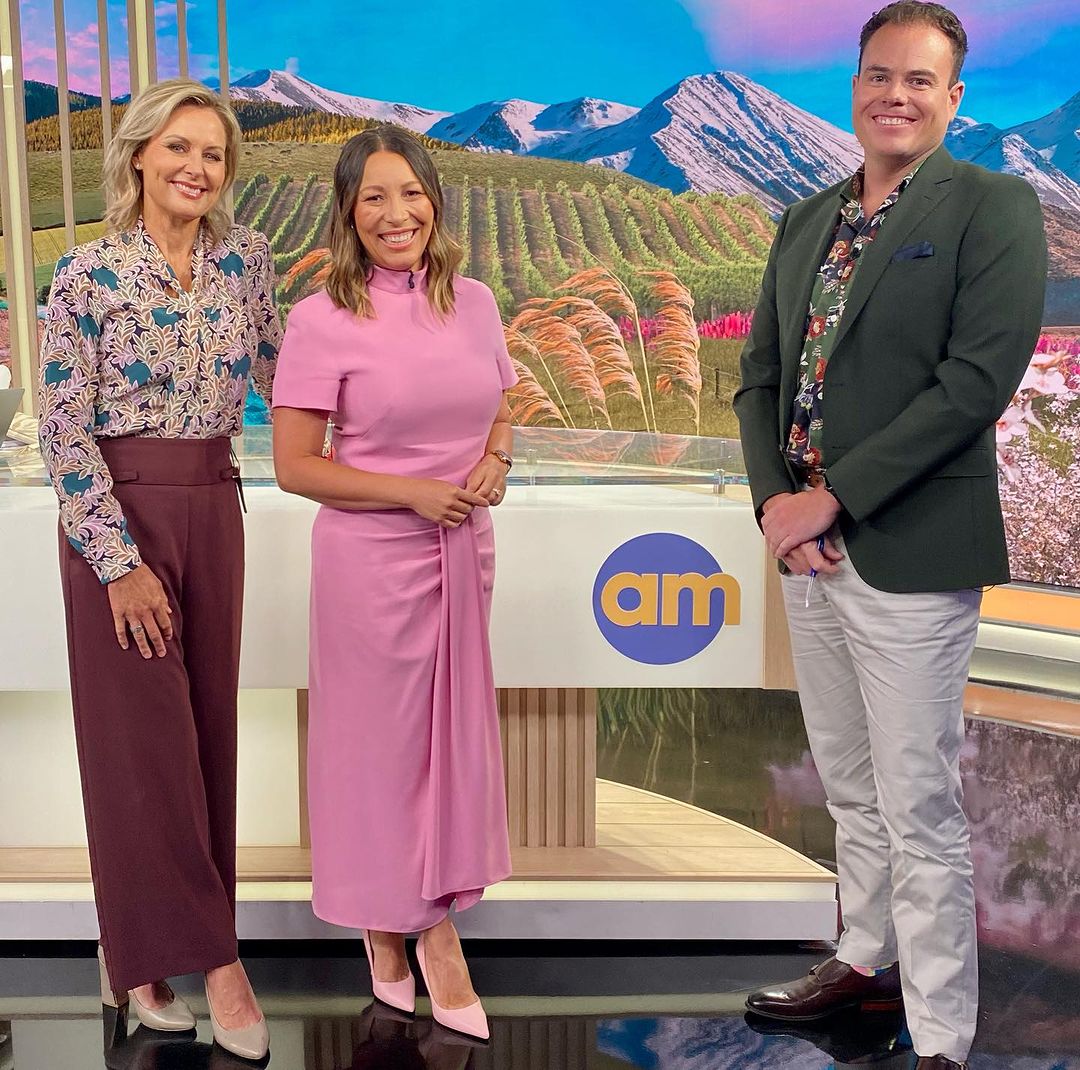 Nicky Styris, Melissa Chan-Green and Lloyd Burr on the first day as co-hosts. Photo / Instagram @melchangreen