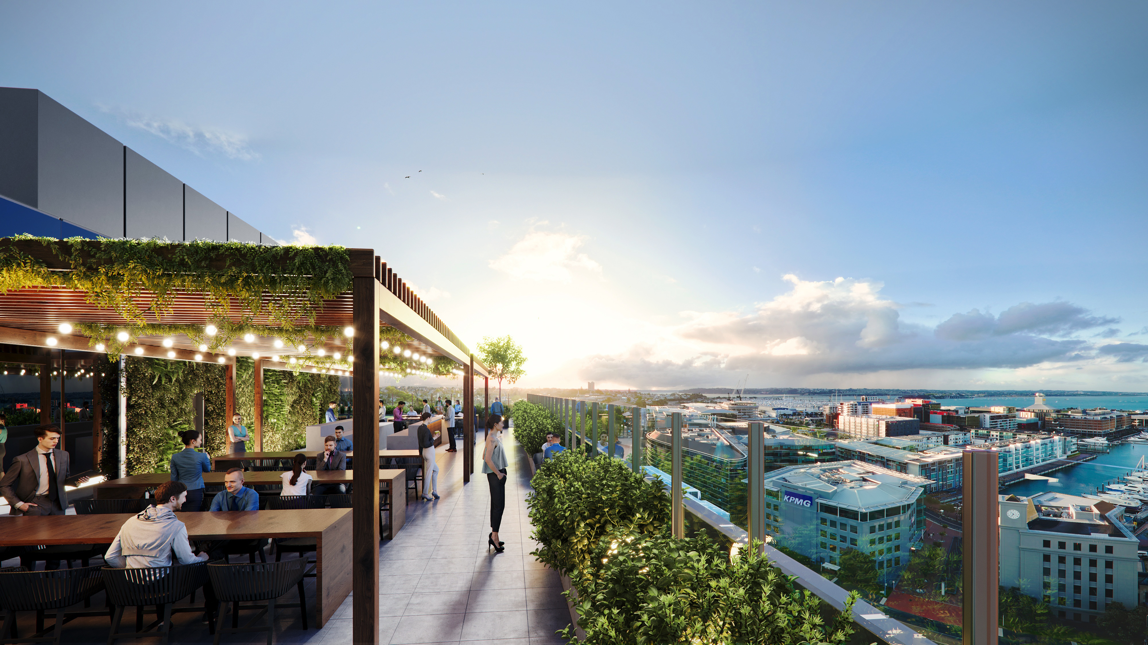 The new rooftop terrace at the planned office development at 35 Graham St in Auckland's CBD. Image / Mansons TCLM